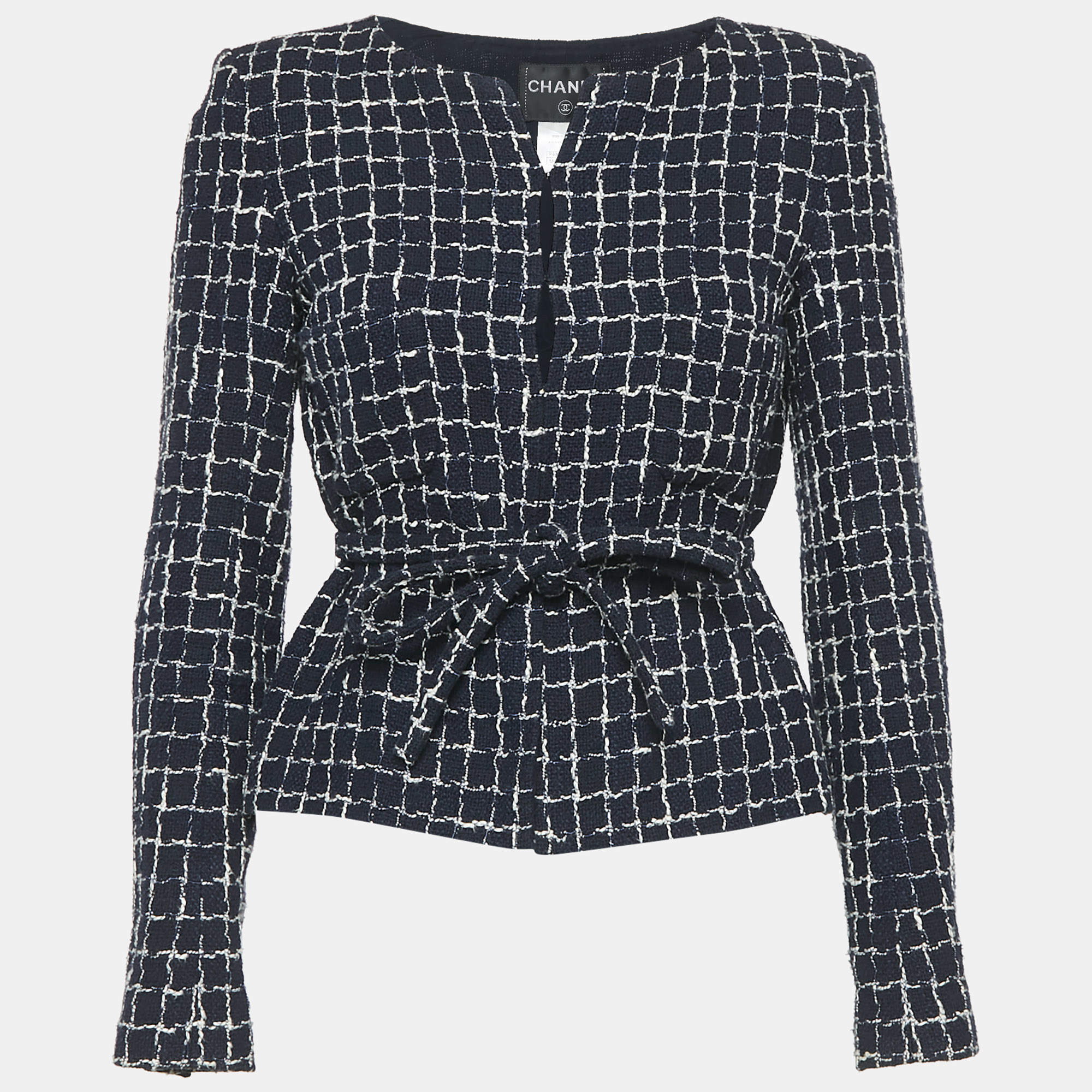 مملوكة مسبقًا Chanel Navy Blue Tweed Long Sleeve Jacket M