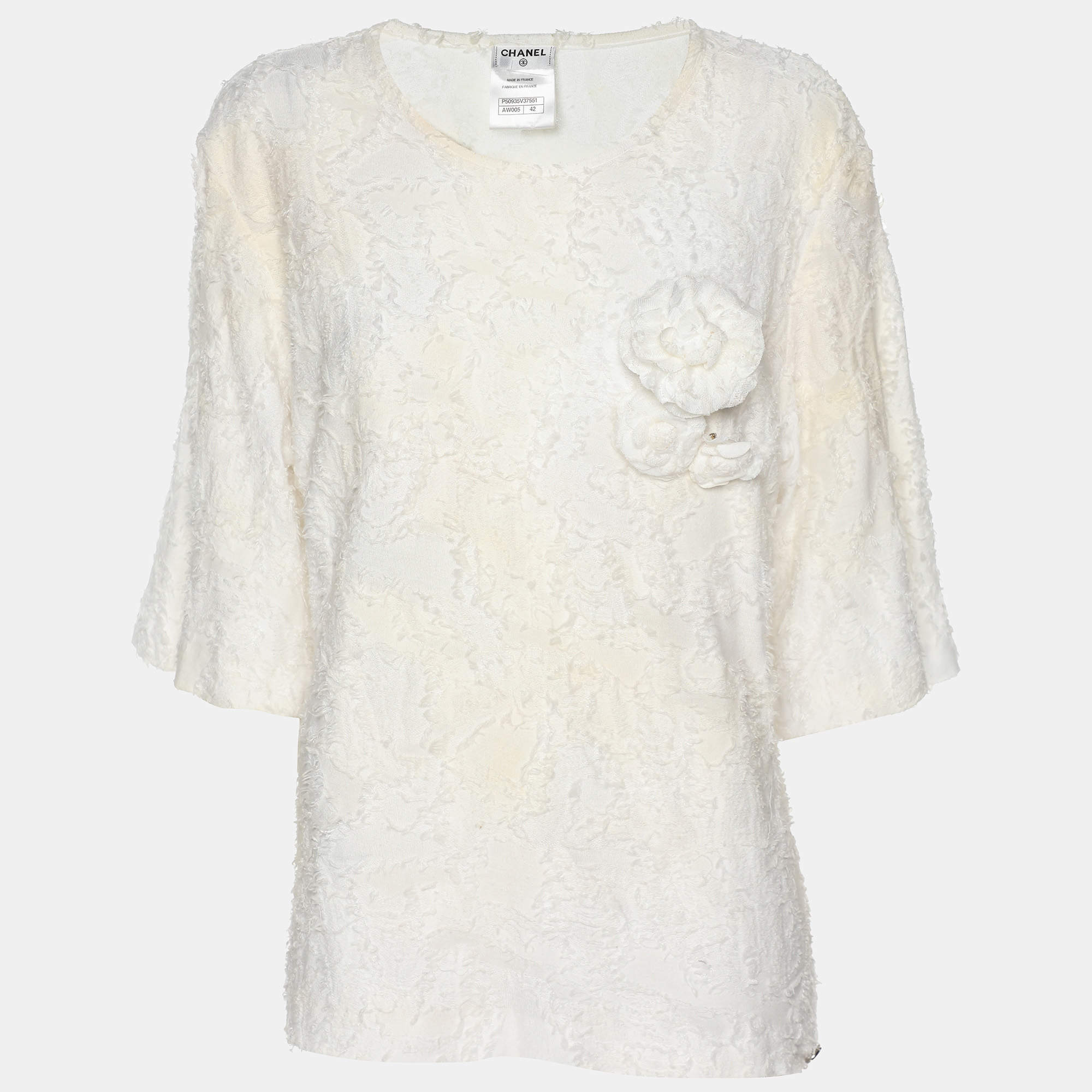 مملوكة مسبقًا Chanel White Fabric Camelia Top L