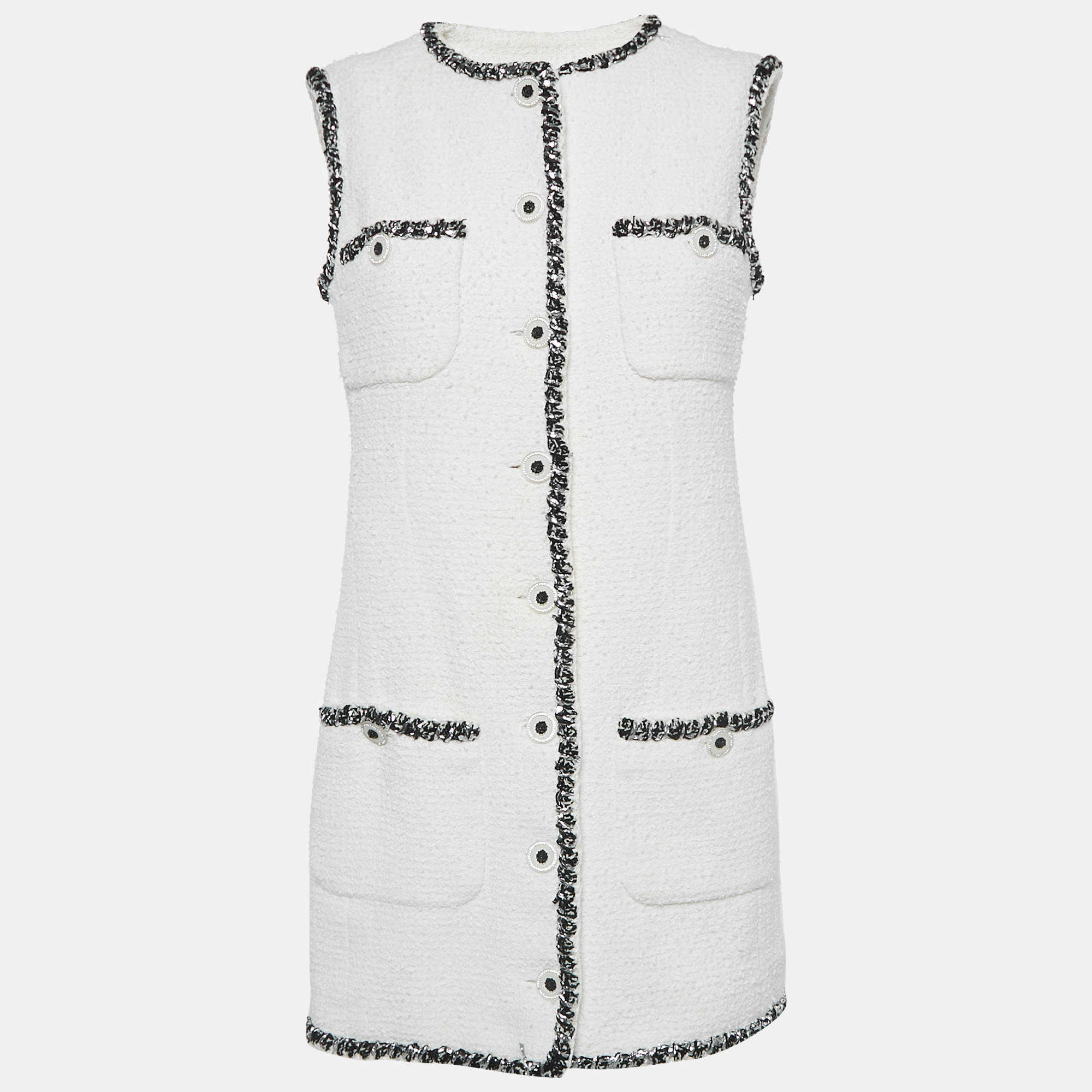 Chanel White Tweed Sleeveless Mini Dress M