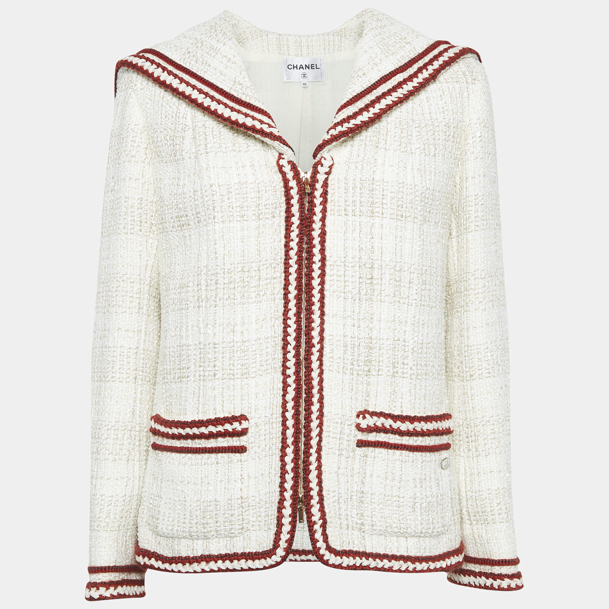 Pre Owned Chanel White Fantasy Tweed Jacket M