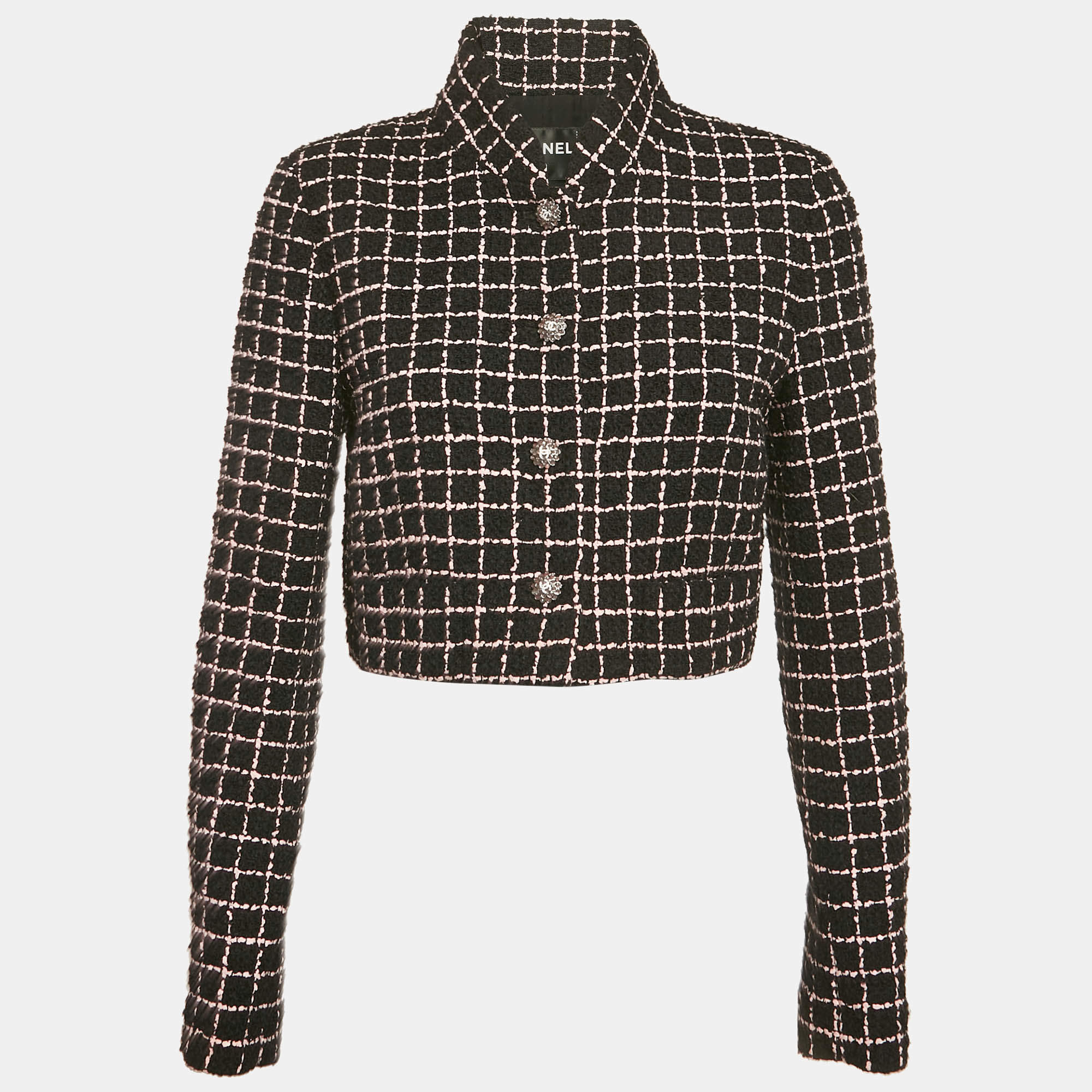 Chanel Black/Pink Tweed Crop Jacket M