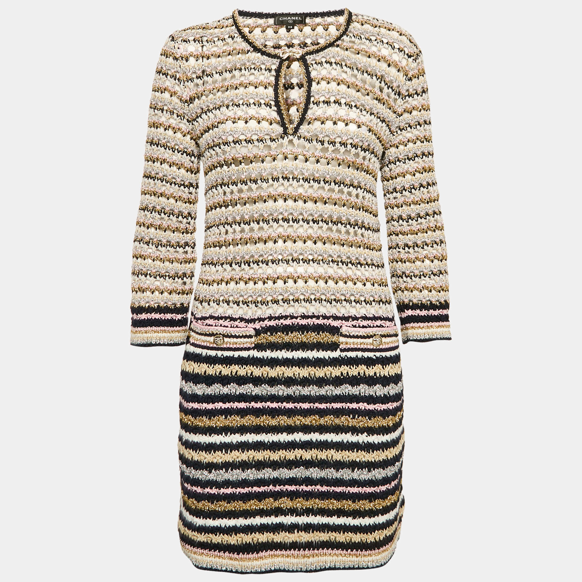 Chanel Multicolor Lurex Patterned Knit Mini Dress M
