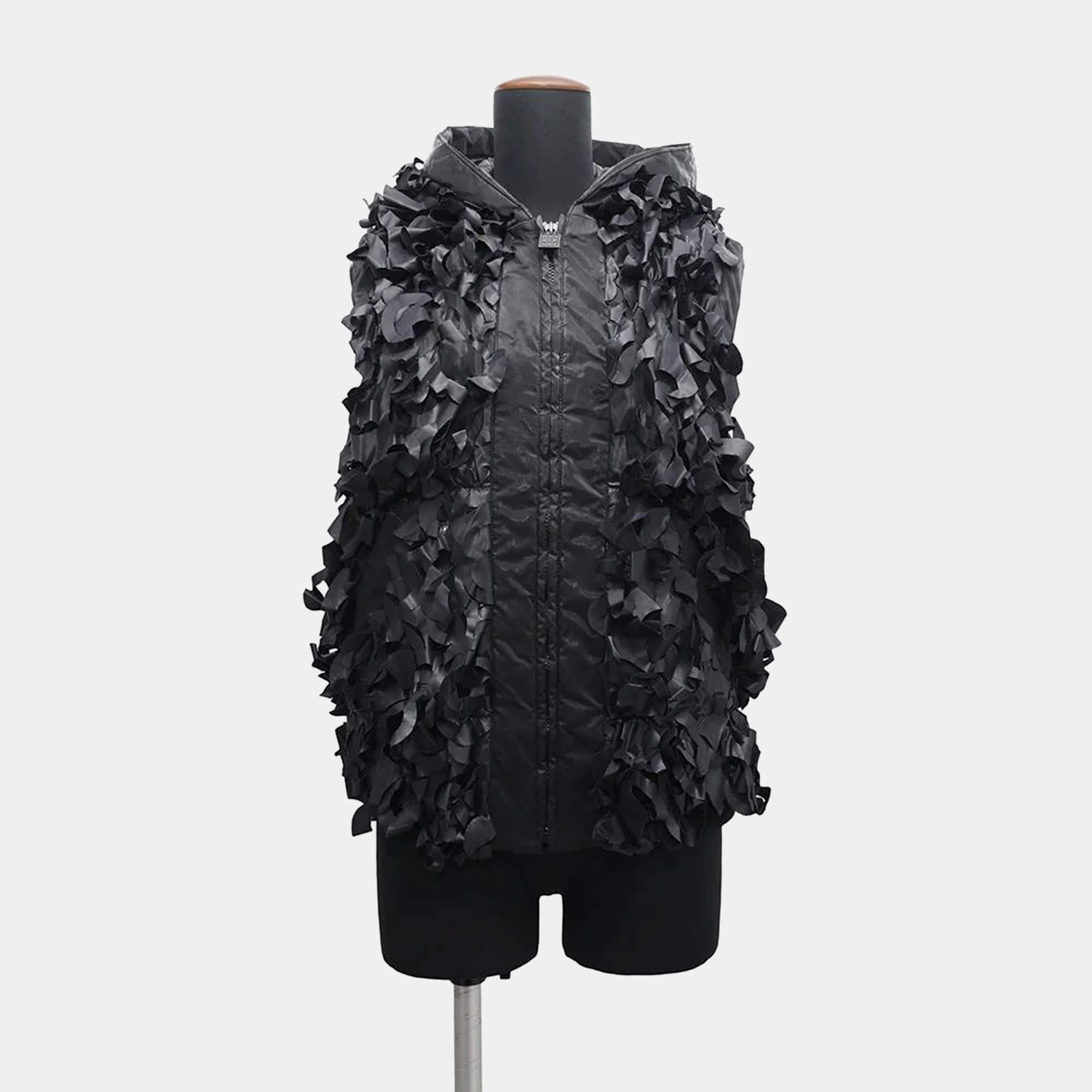 Chanel Black Polyurethane and Nylon Hooded Vest Size 38