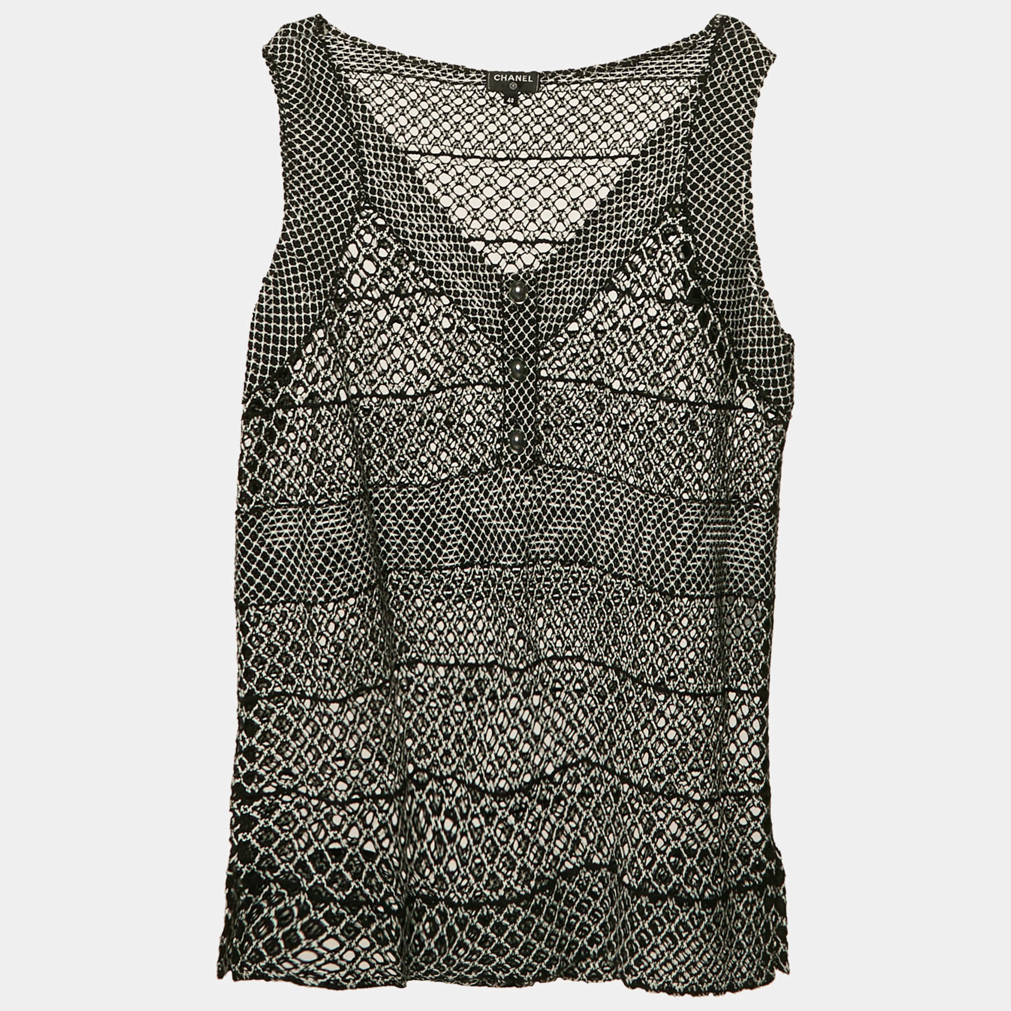 Chanel Black/White Guipure Lace Sleeveless Top XL