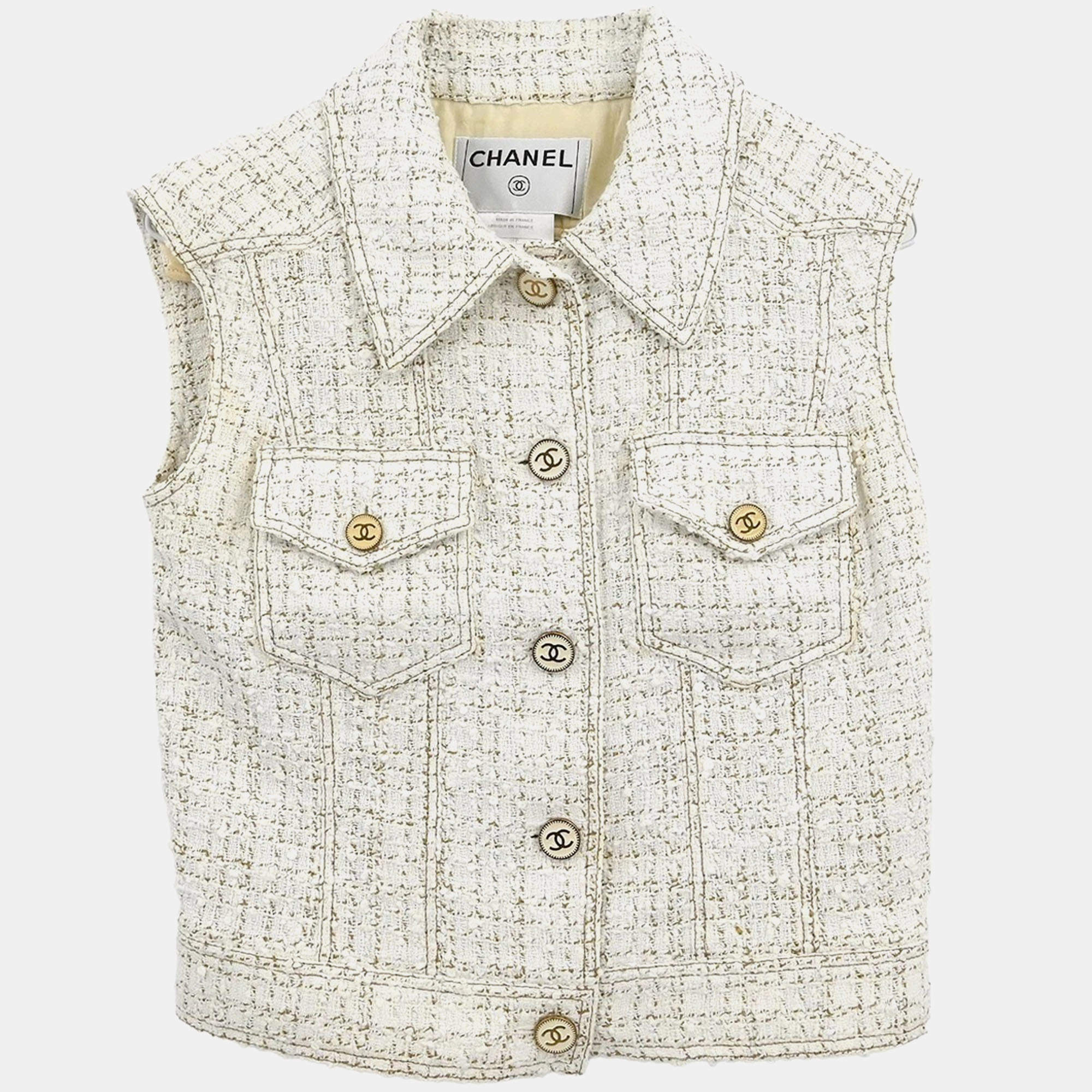 Chanel White Sleeveless Vest Jacket Size 38 