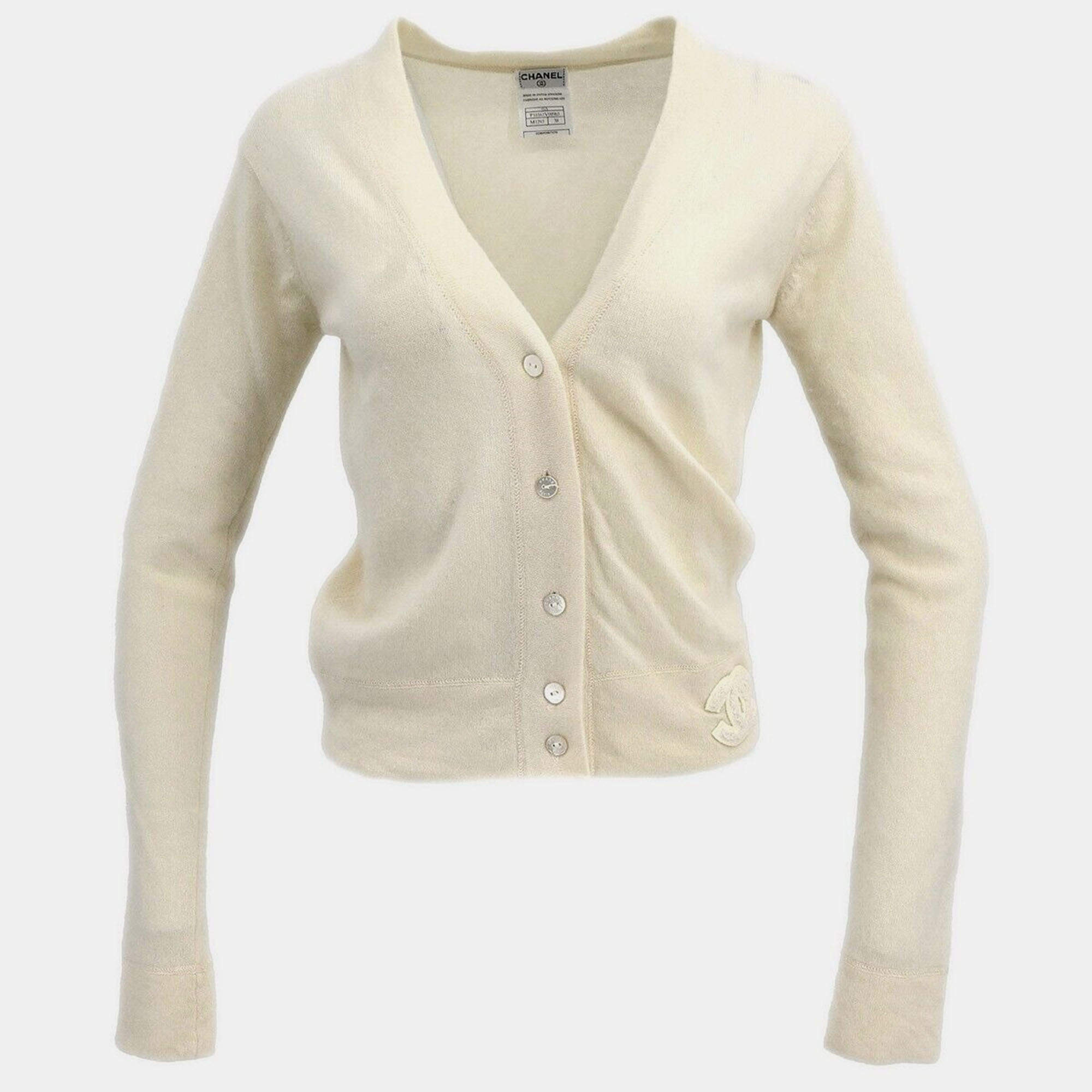 Chanel White Cashmere Cardigan Size 38