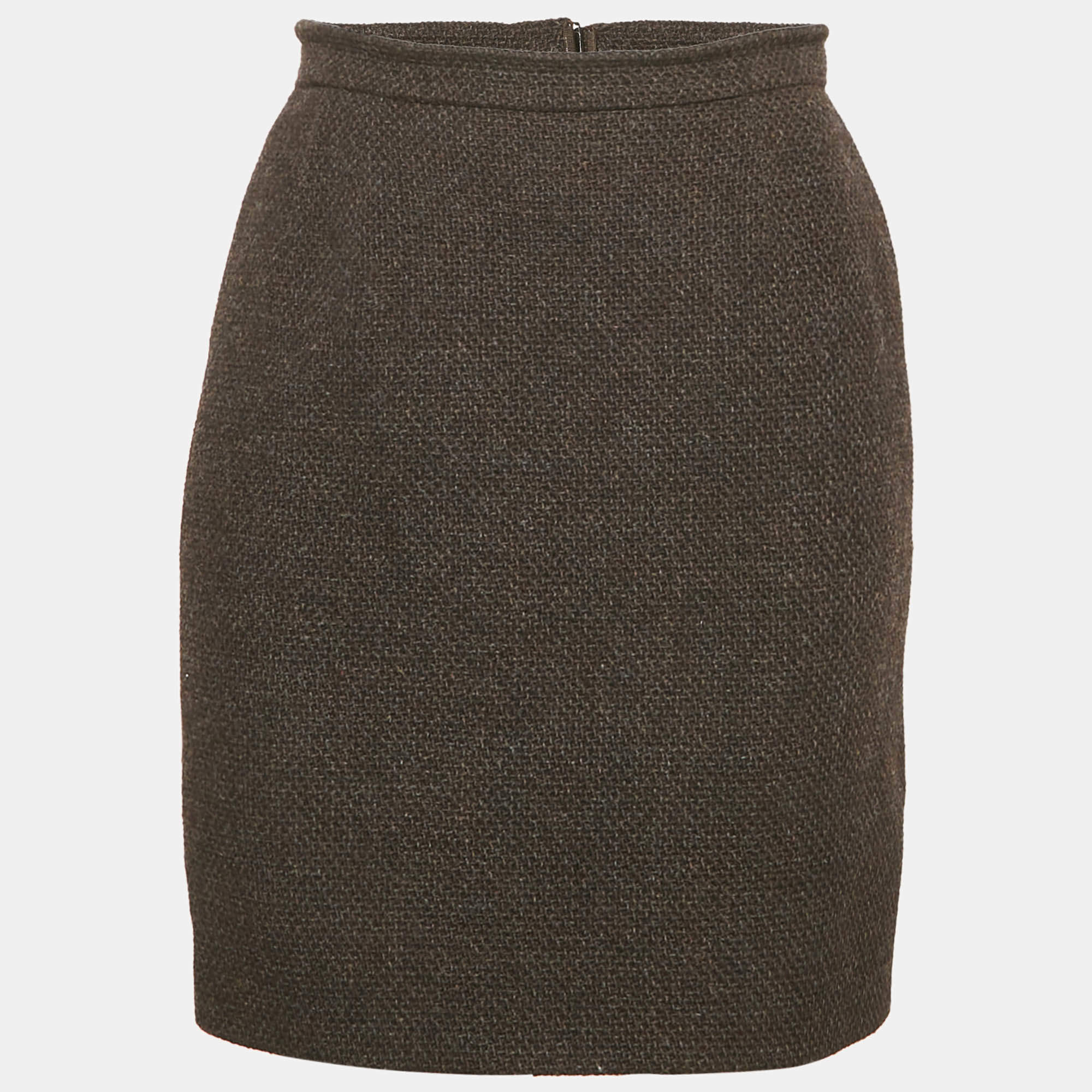 Chanel Dark Brown Tweed Wool Mini Skirt M