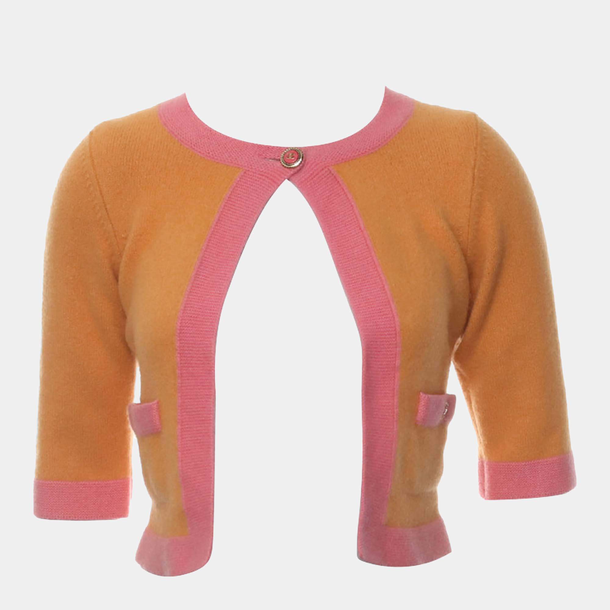 Chanel Contrast-Trim Cashmere Single Buttoned Cardigan
