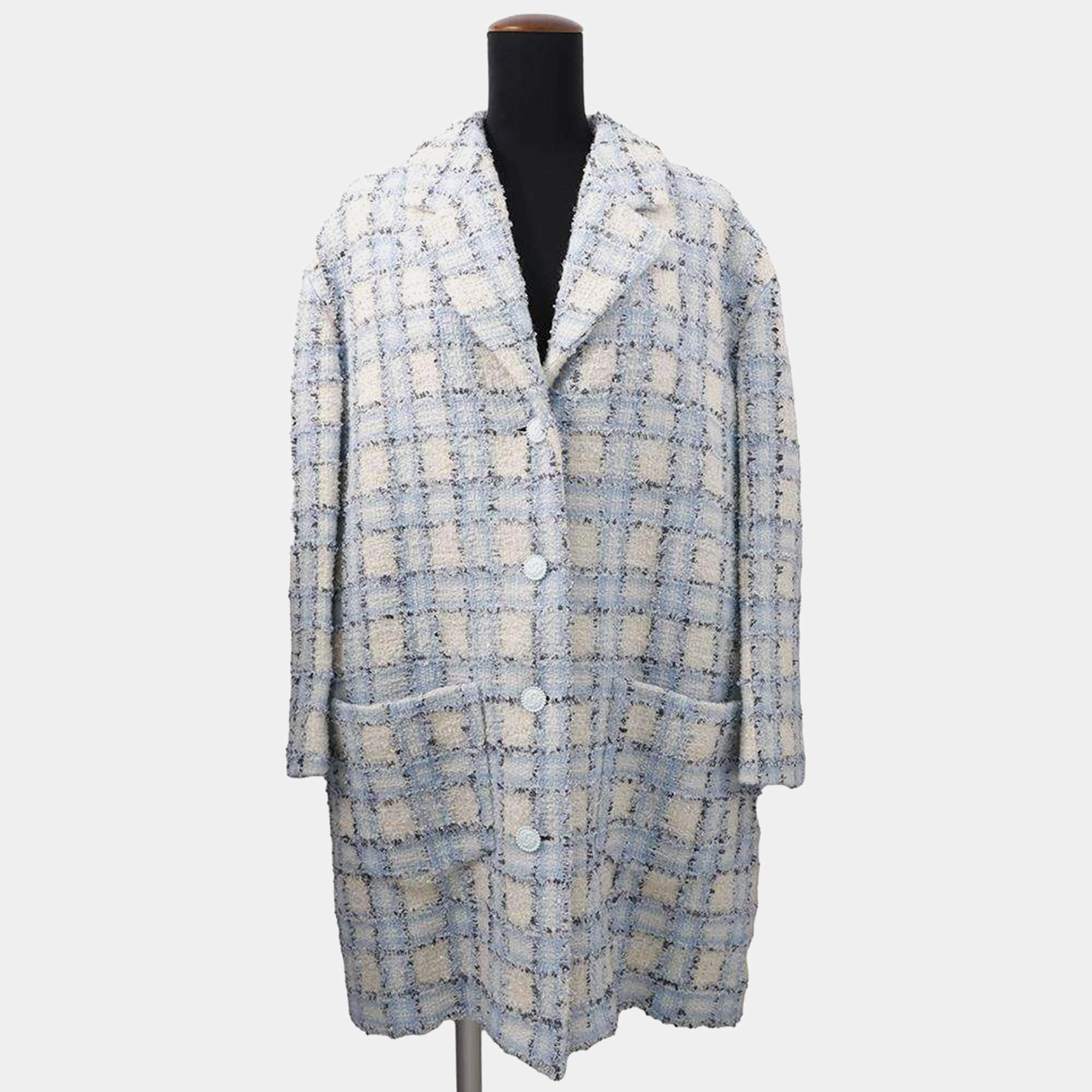 Chanel Tweed jacket Size 34 Light Blue Wool 42% Nylon 41% Viscose 12% Polyester 3% Cashmere 2%