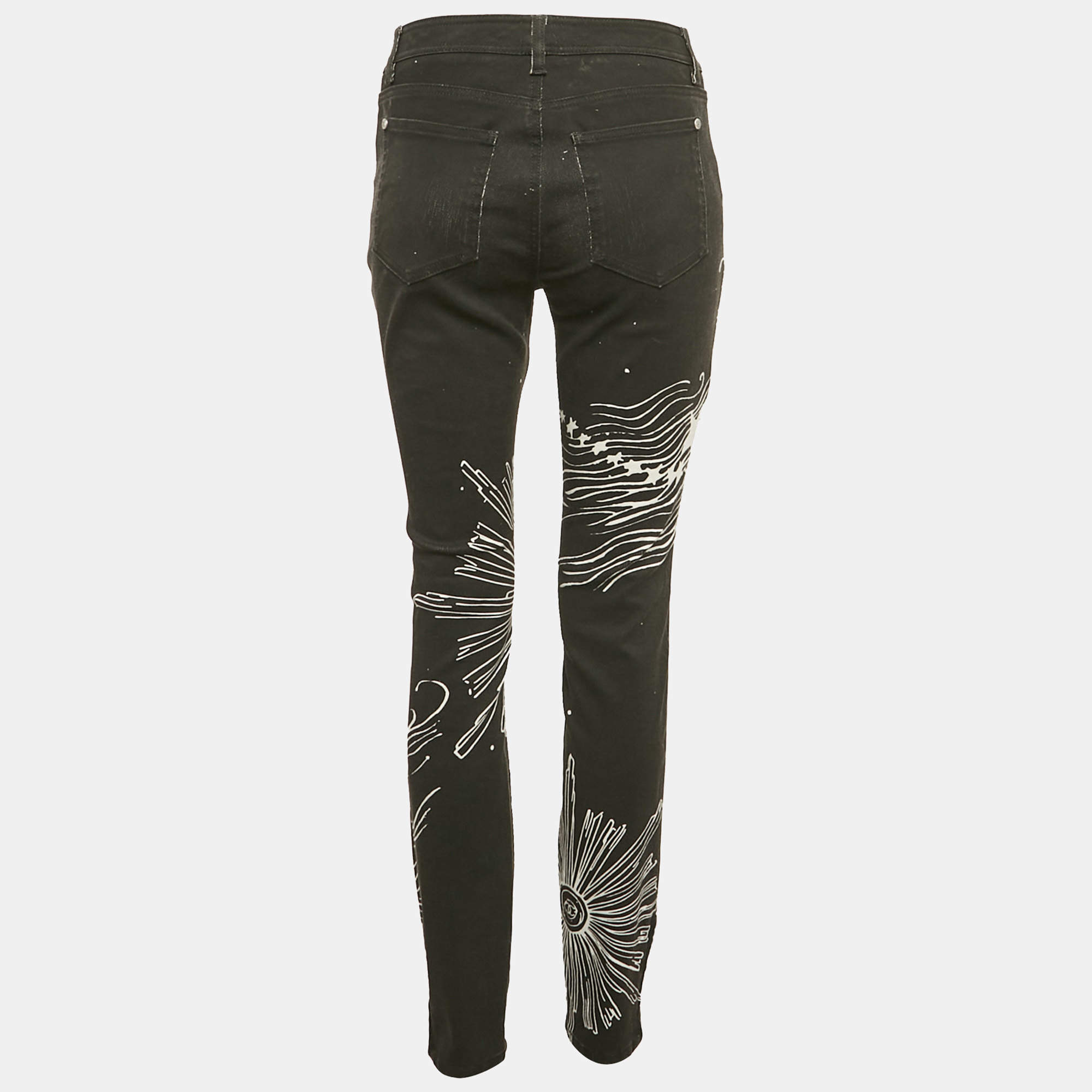 CHANEL★素敵！24B Gray Black Denim Floral/Logo Print Jeans NWT CHANEL 24B Gray Black Denim Floral/Logo Print Jeans F 34