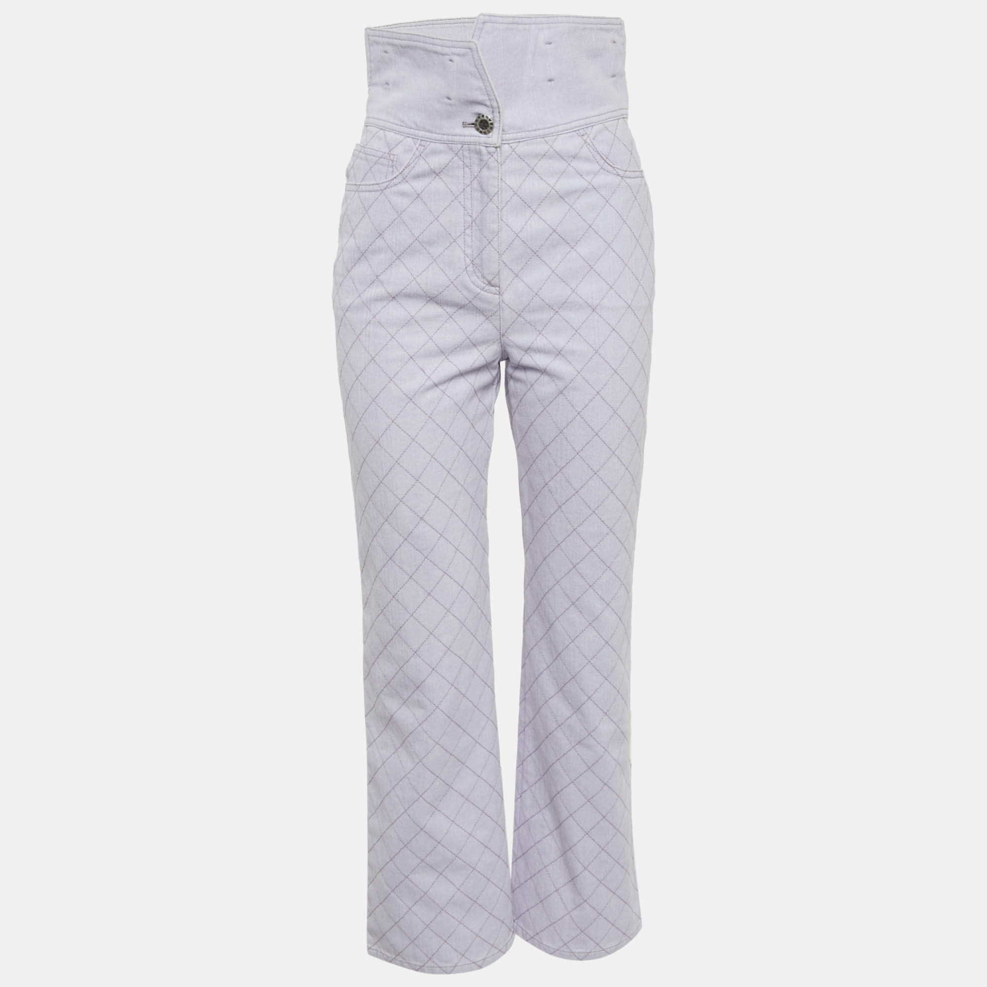 مملوكة مسبقًا Chanel Light Purple Diamond Embroidered Jeans S Waist 28"