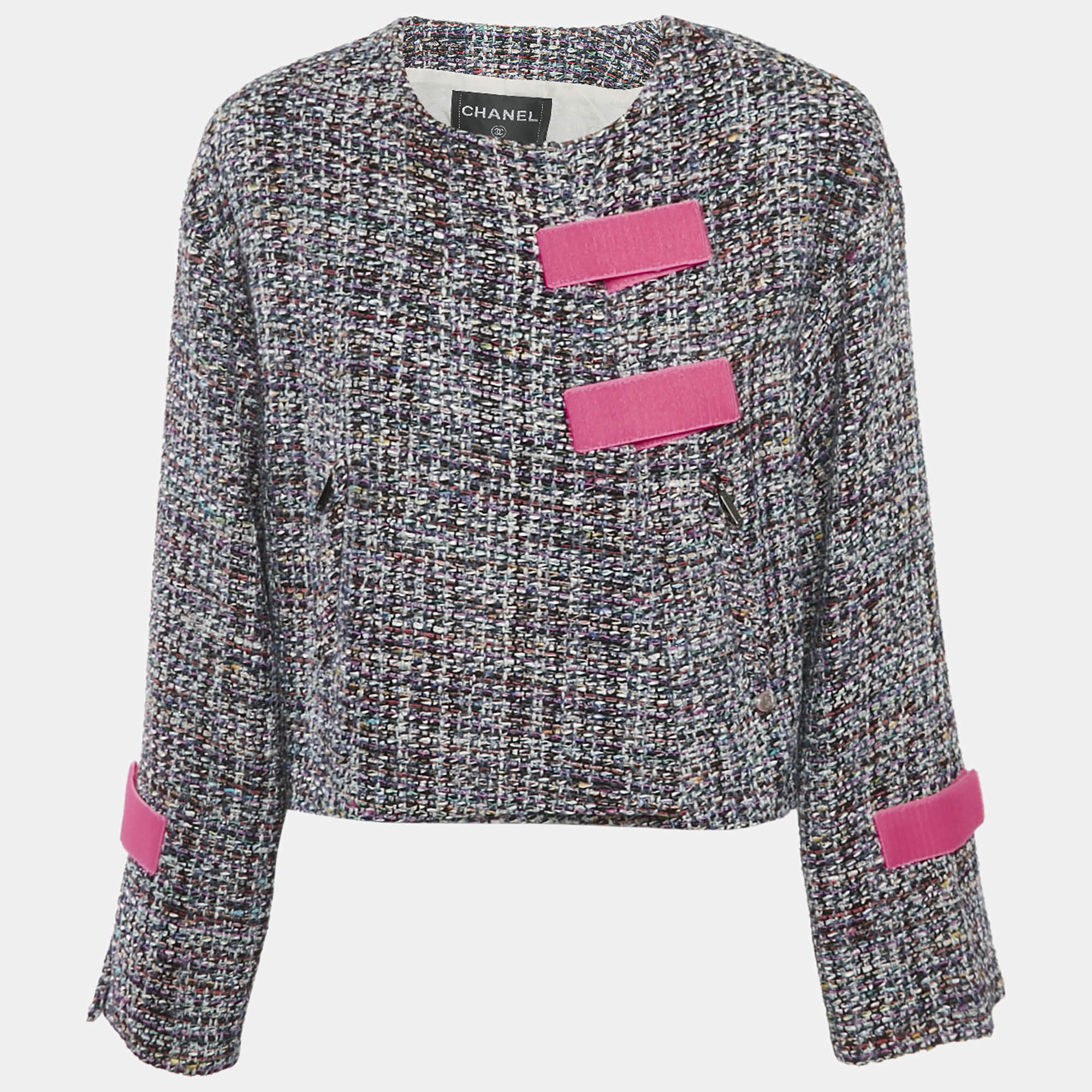 Pre Owned Chanel Multicolor Tweed Velcro Closure Jacket M