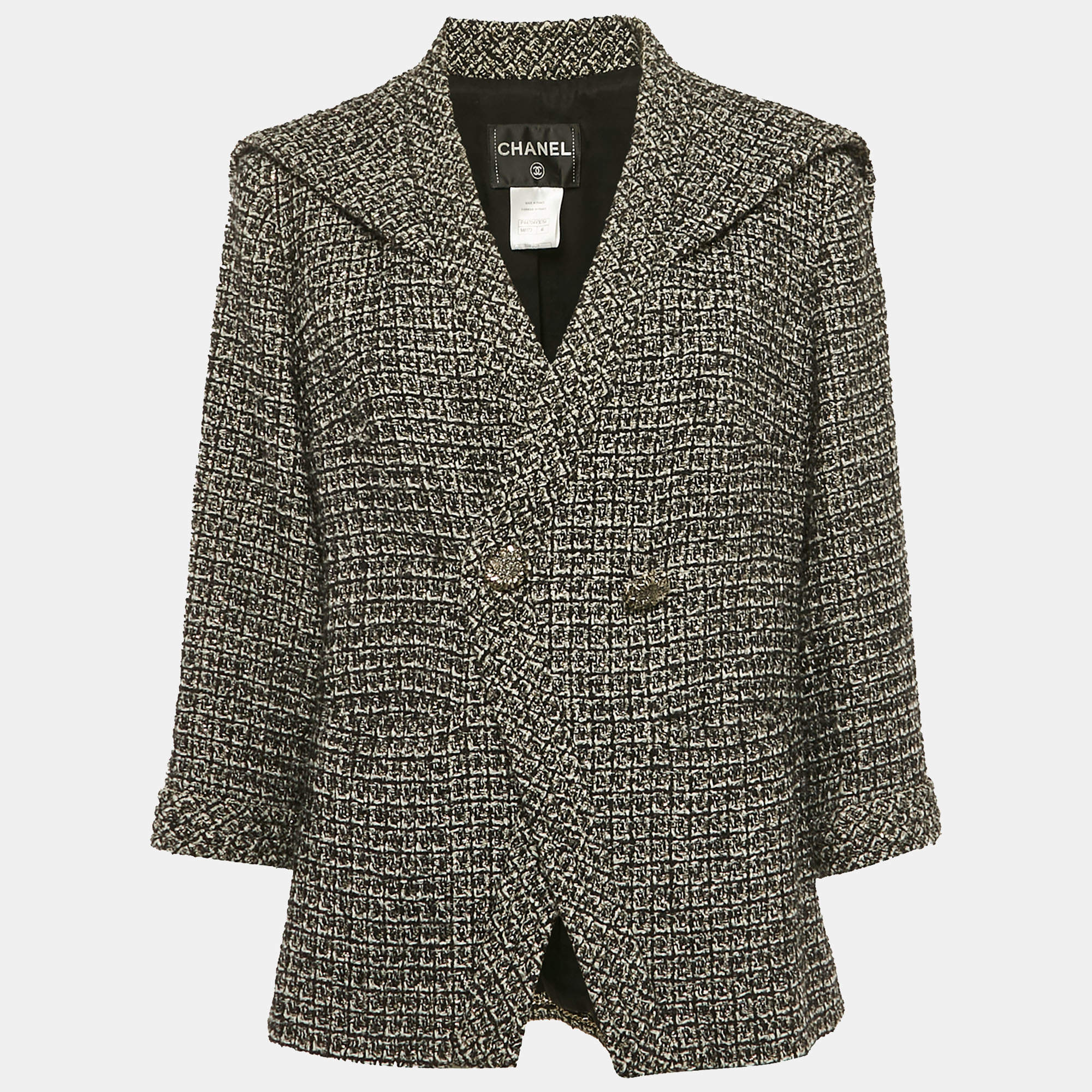 Chanel Black Metallic Tweed Jacket XL