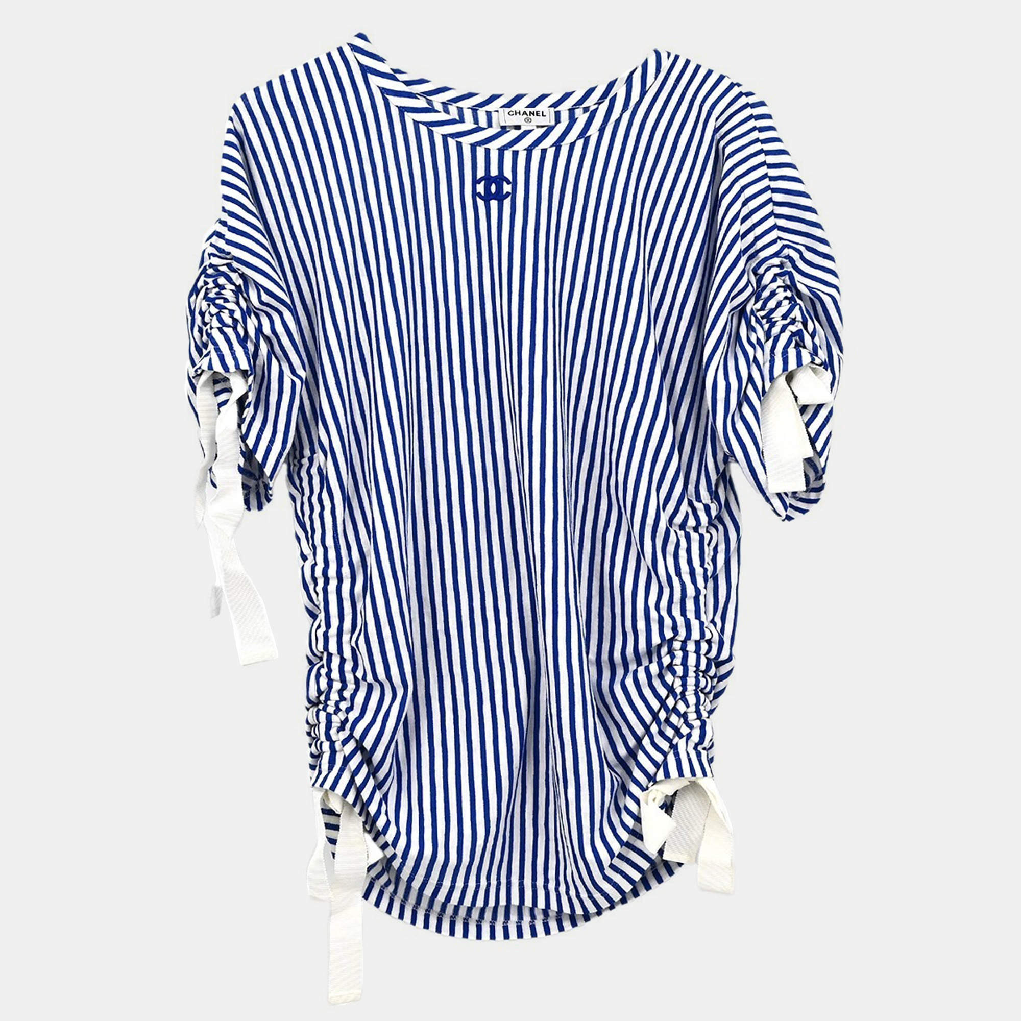 Chanel Blue Cotton Short Sleeve Top Women Size 36