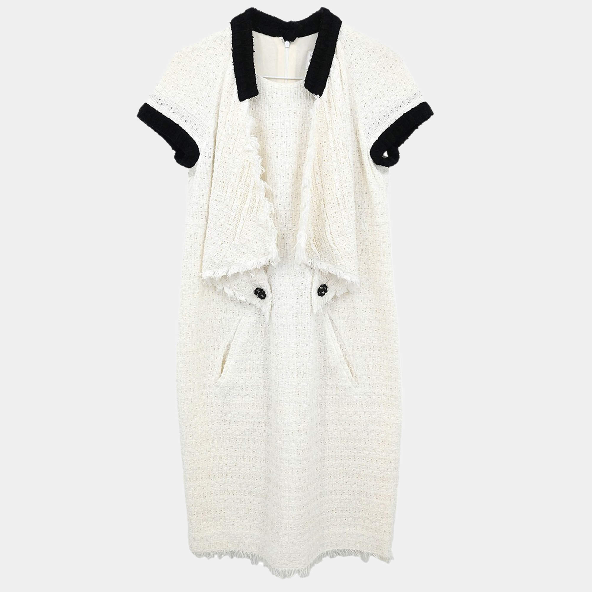 Chanel White/Black Cotton Short Sleeve Dress Women Size 38