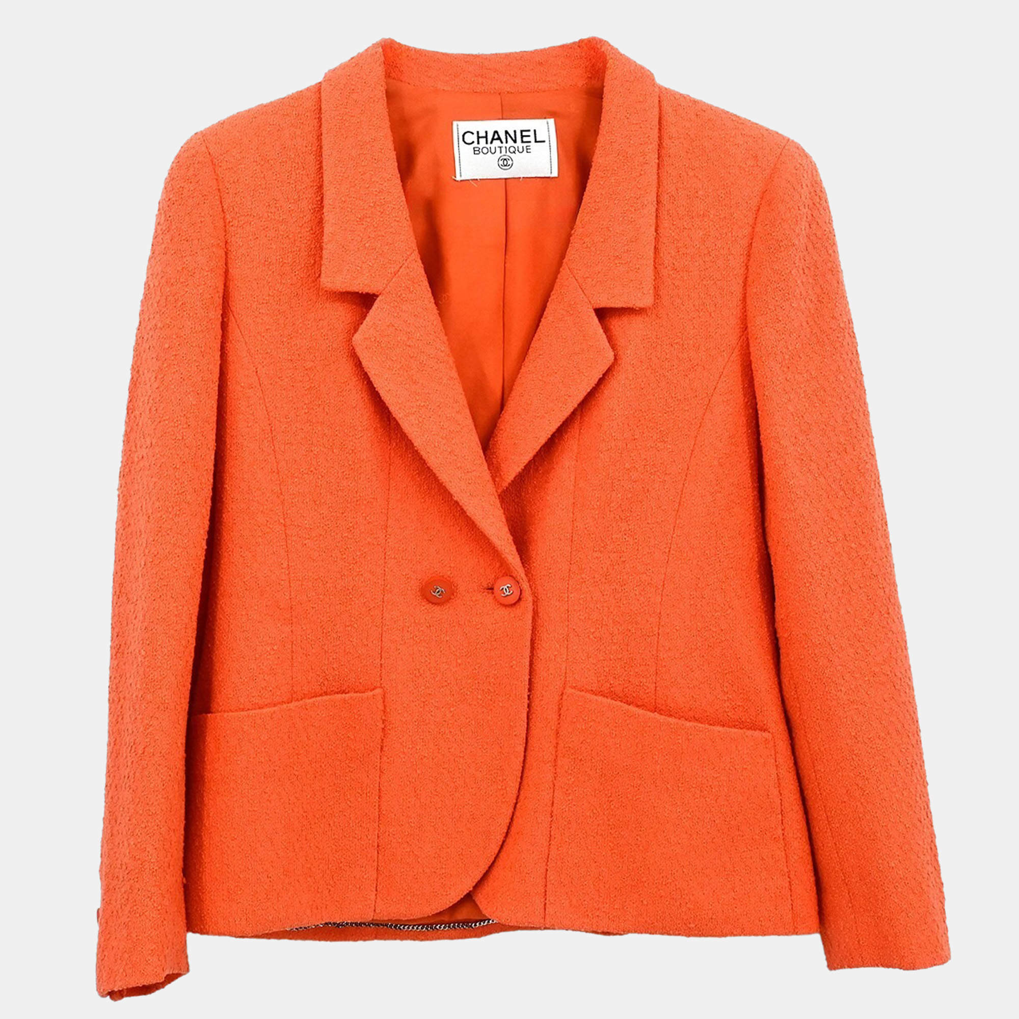 مملوكة مسبقًا جاکيت شانيل برتقالي مزدوج الصدر للنساء مقاس وسط (ميديم)
