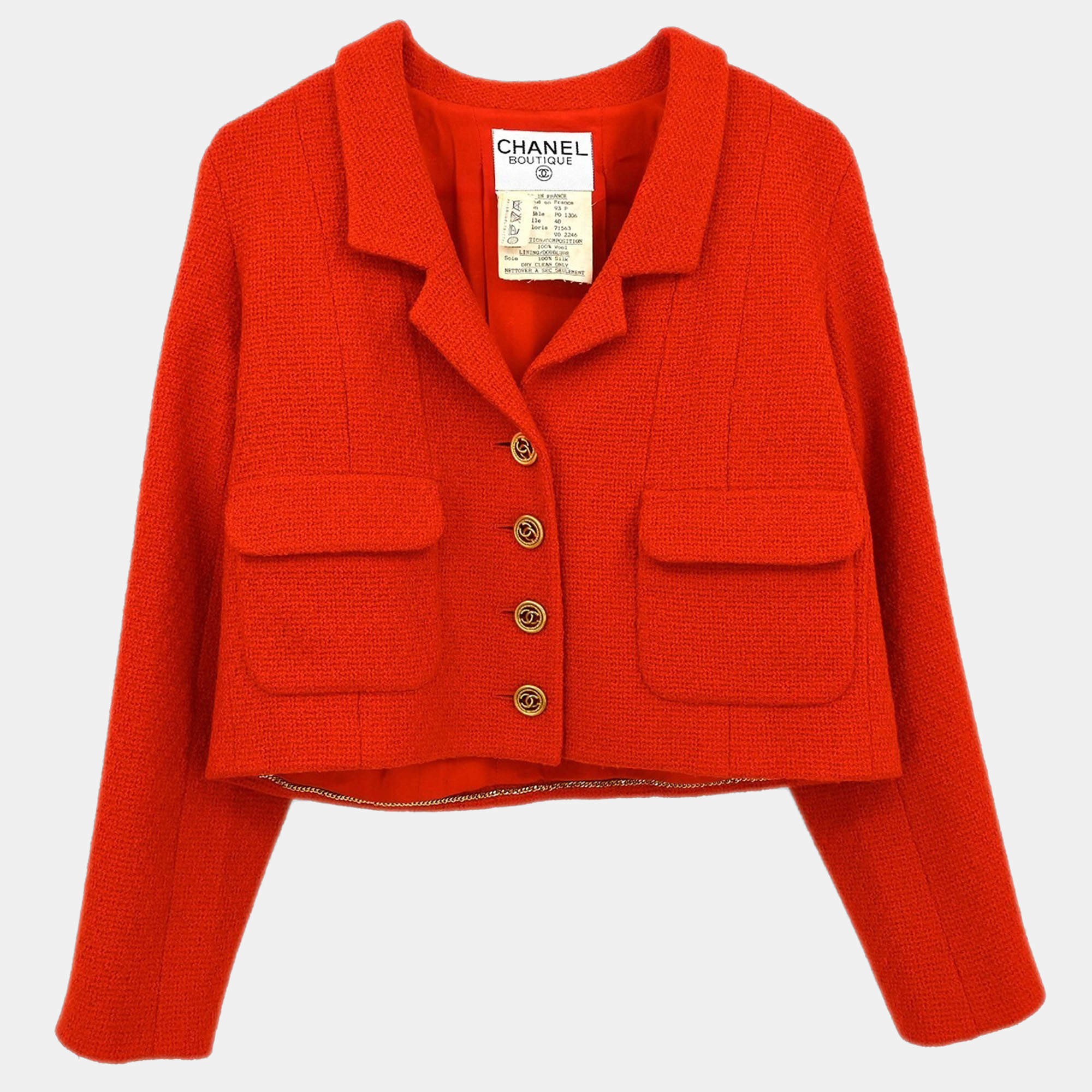 Chanel Single Breasted Red Jacket FR 40