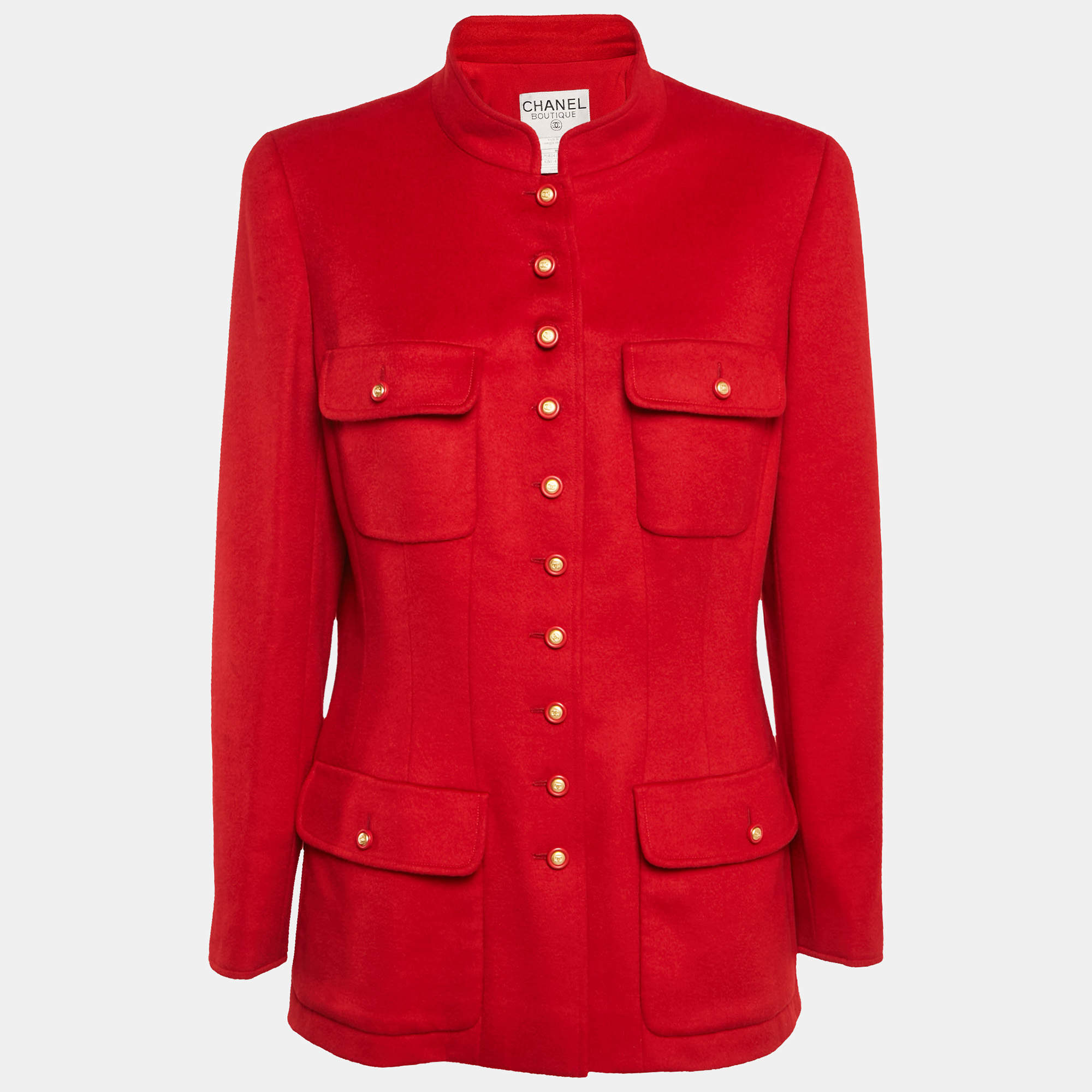 Chanel Vintage Red Cashmere Felt Front Jacket XL