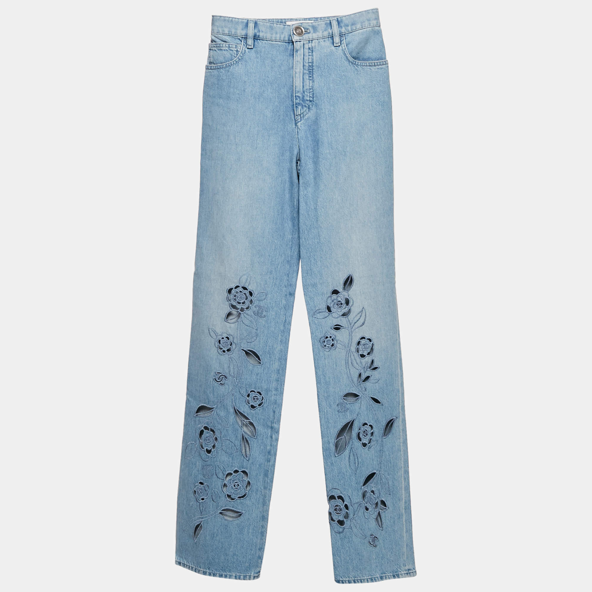 【CHANEL】Jeans Printed Washed Denim Jeans - Printed washed denim, blue — Fashion | CHANEL