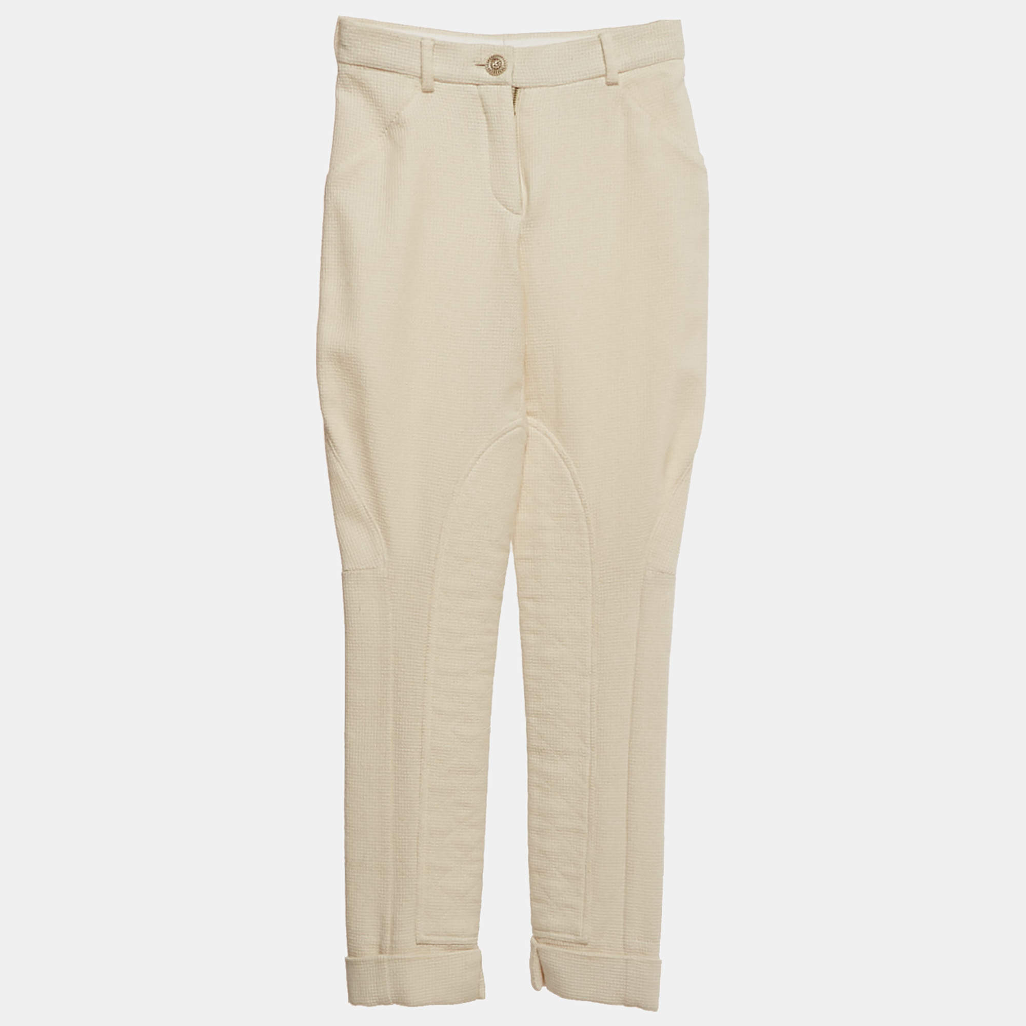 Pre Owned Chanel Cream Boucle Skiny Trousers S