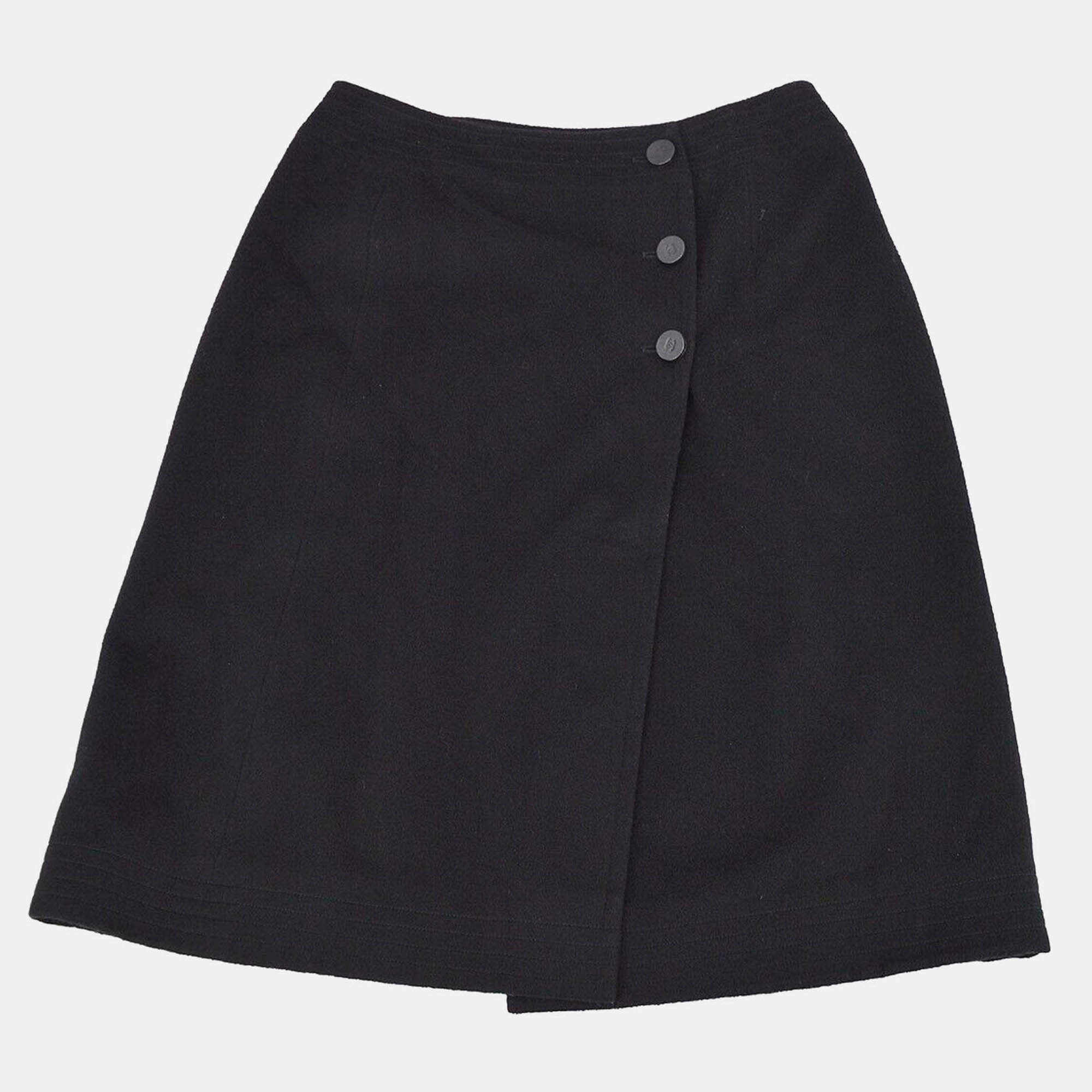 Pre Owned Chanel Black Cashmere Knee Length Skirt Size 34 