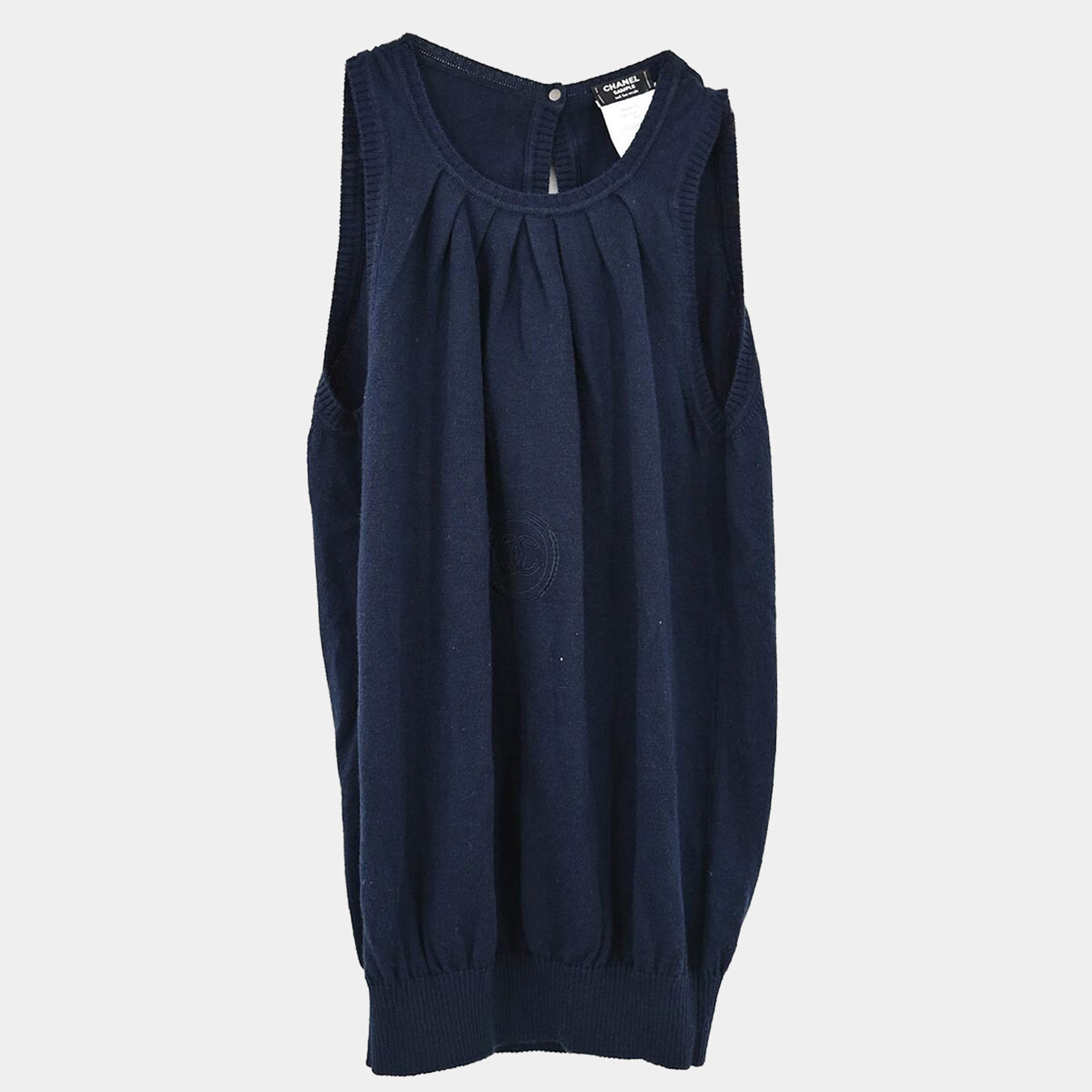 Pre Owned Chanel Navy Blue Sleeveless Top  38