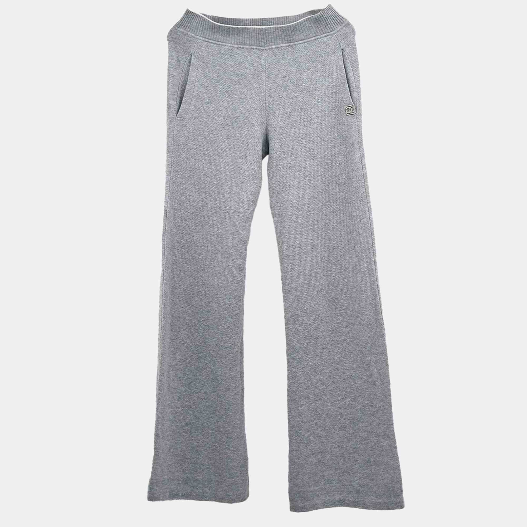 Pre Owned Chanel Sport Line Gray Fabric Long Pants Size 38