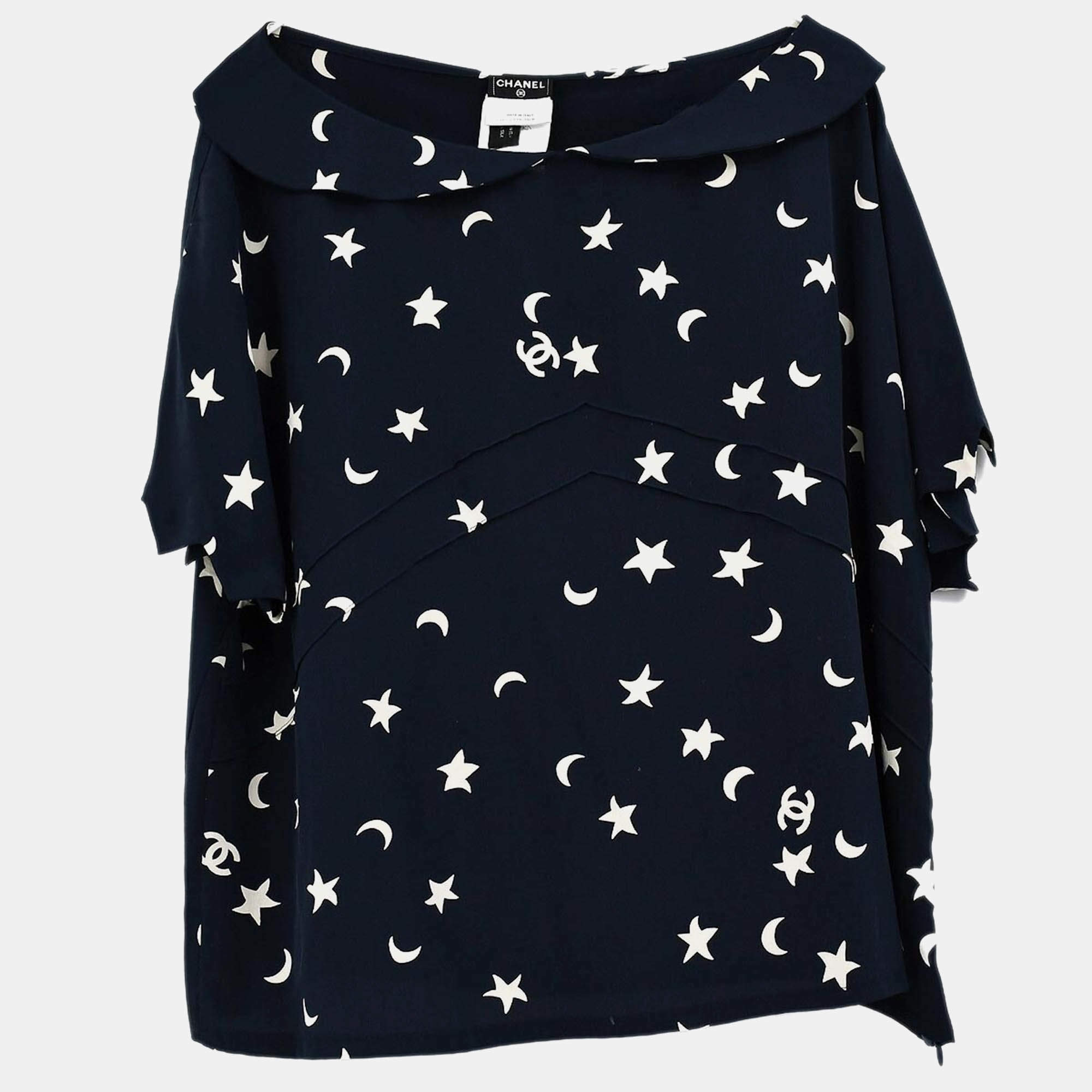 Pre Owned بلوزة شانيـل تي شيرت بأكمام قصيرة كحلي مقاس ٥٠