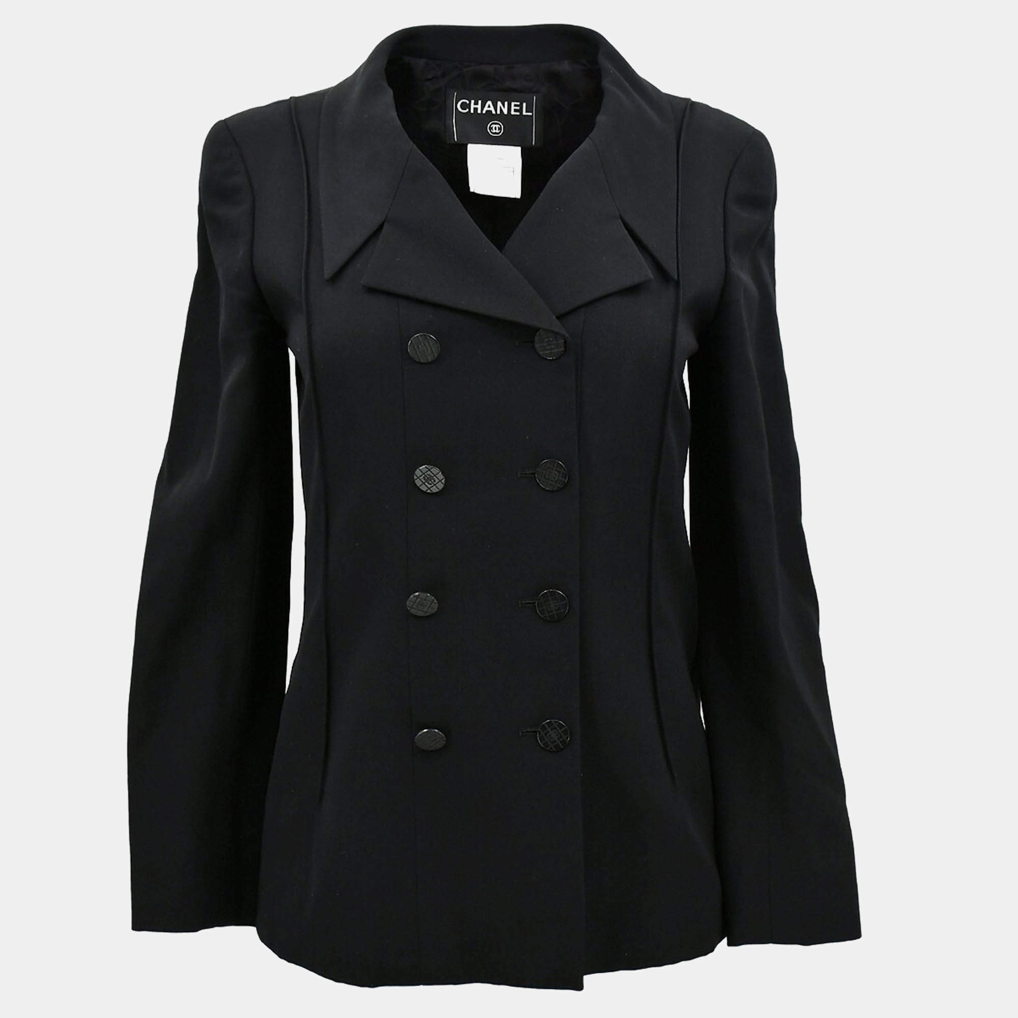 Pre Owned Chanel Single Breasted Jacket Black Size 34