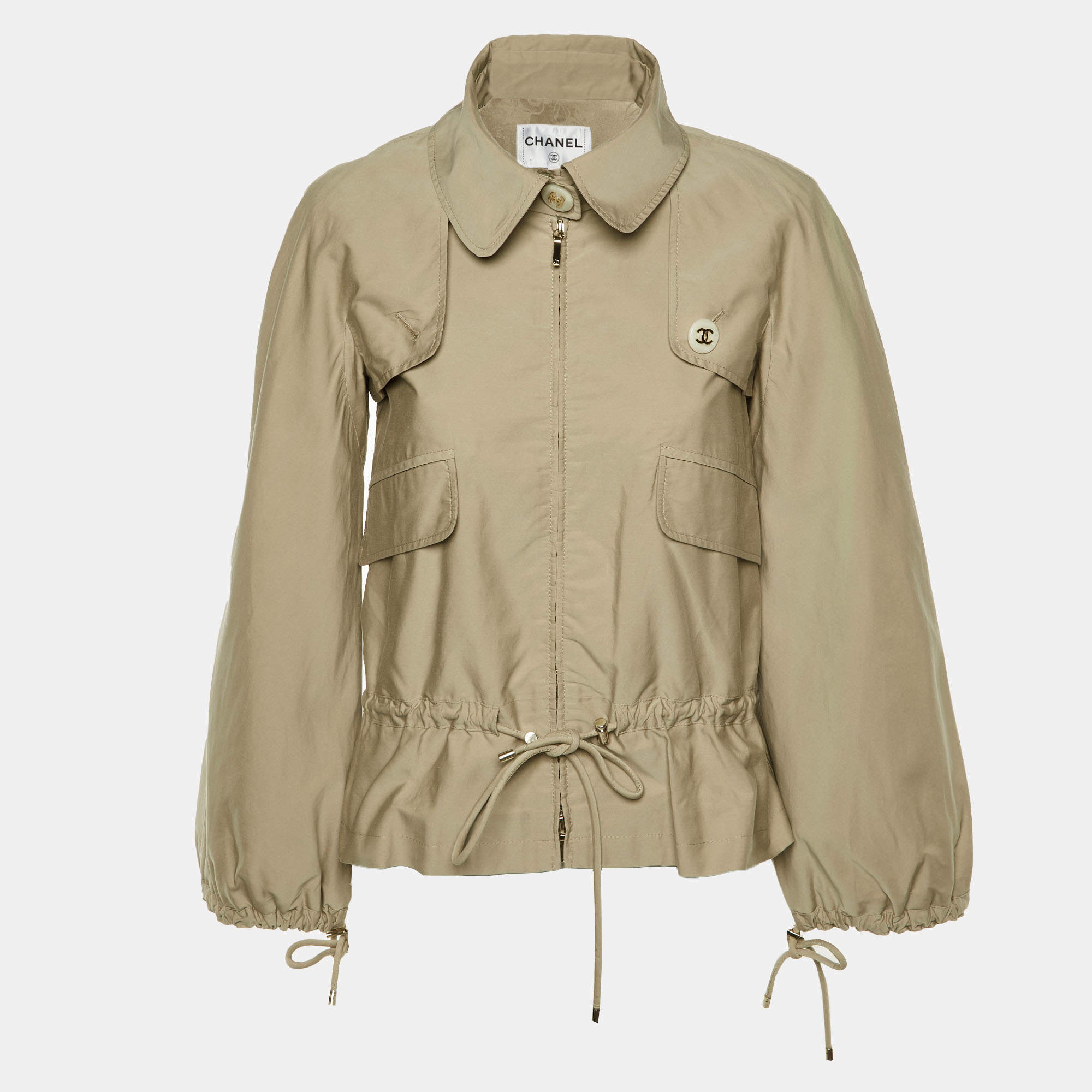 مملوكة مسبقًا جاكيت شانيل قطني بيج بسحاب وظيفي صغير
