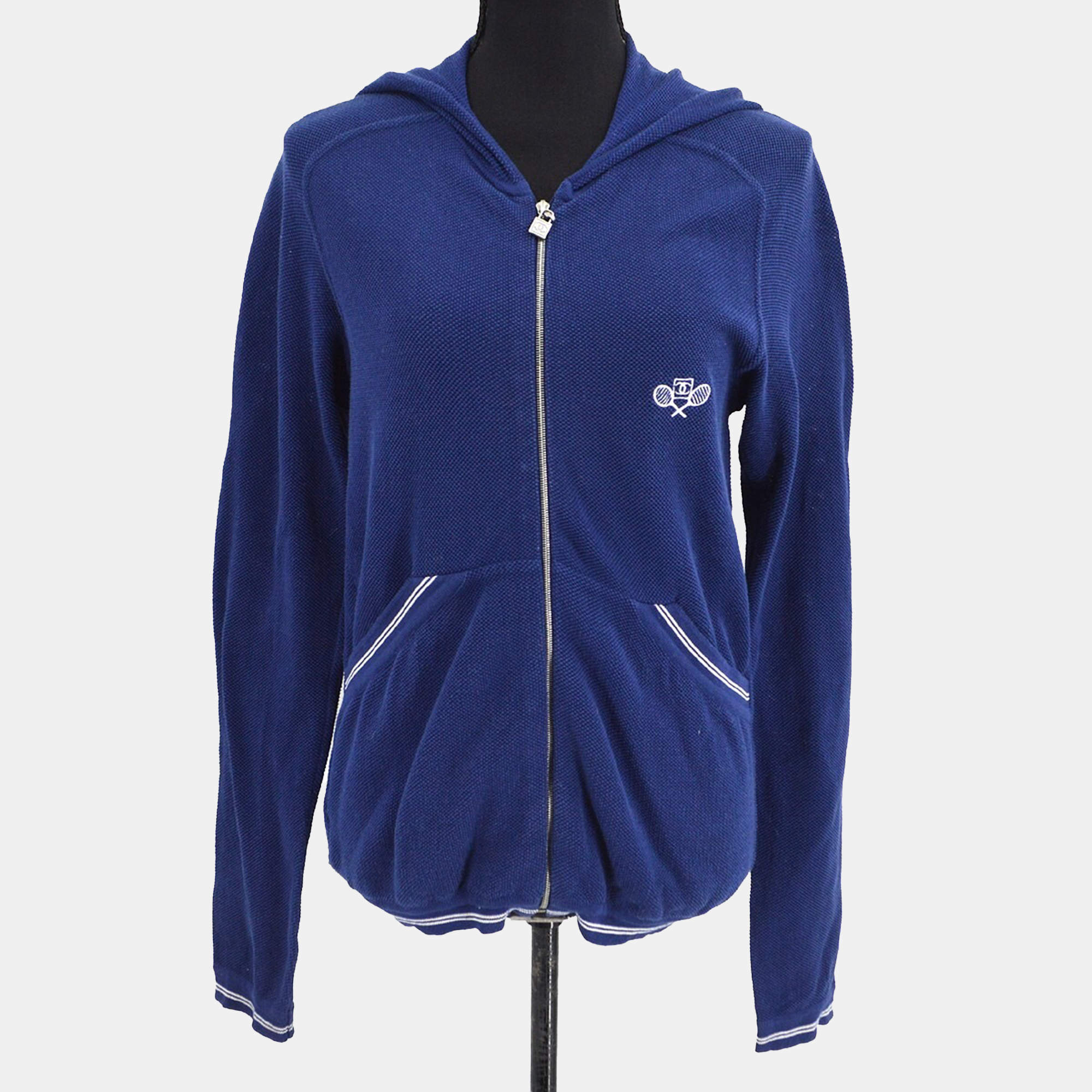 مملوكة مسبقًا Chanel Navy Blue Sport Line Hoodie Zip-up Long Sleeve Top  42