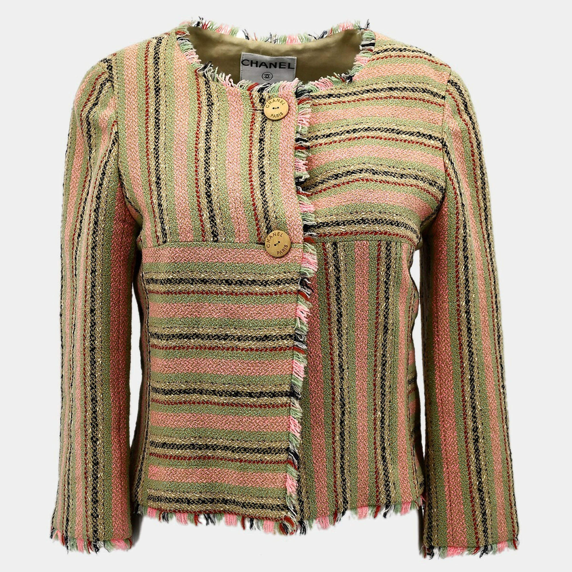 مملوكة مسبقًا جاكيت بدون ياقة بأزرار أمامية شانيل بيج #34