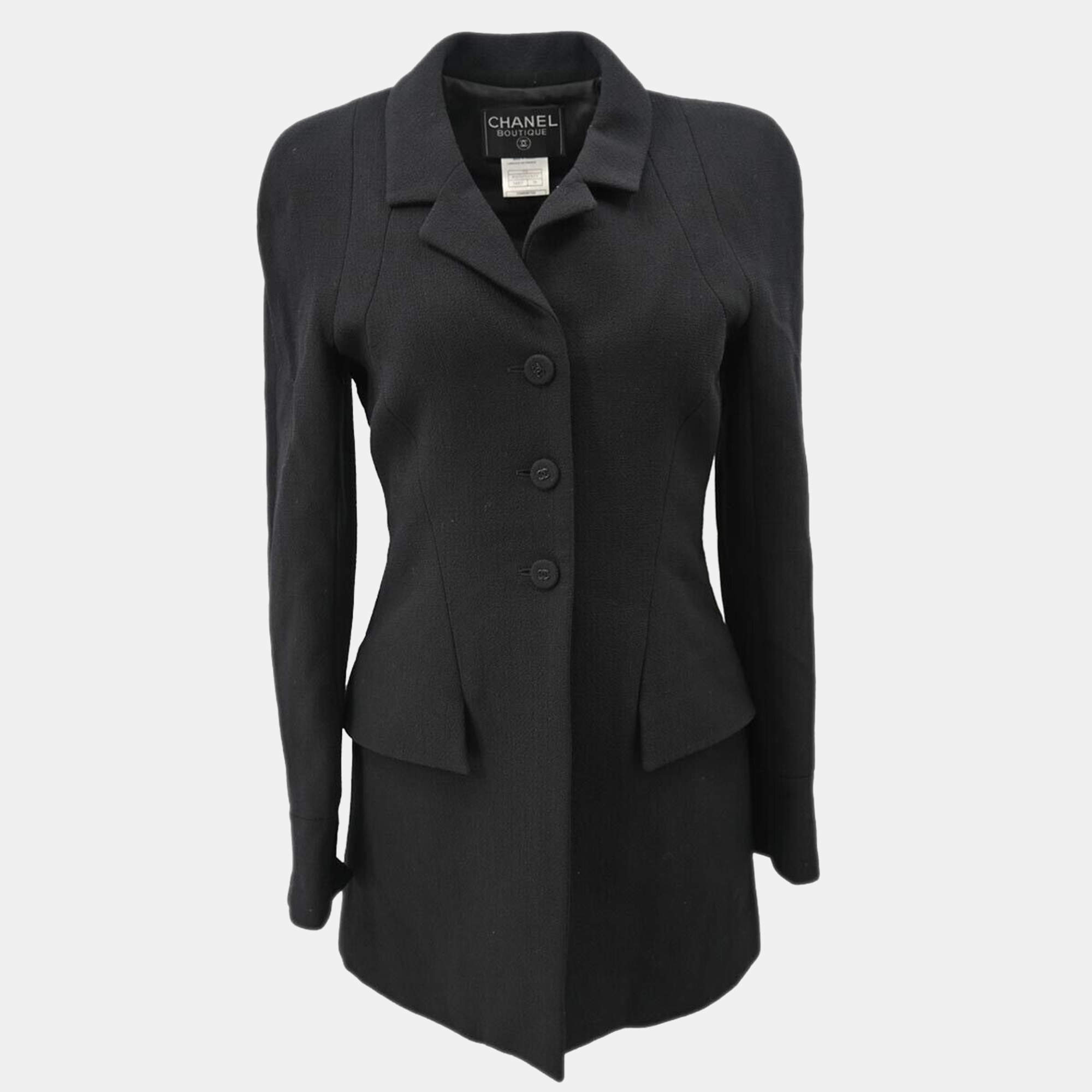 Pre Owned جاكيت شانيل أسود ذو زر واحد أمامي