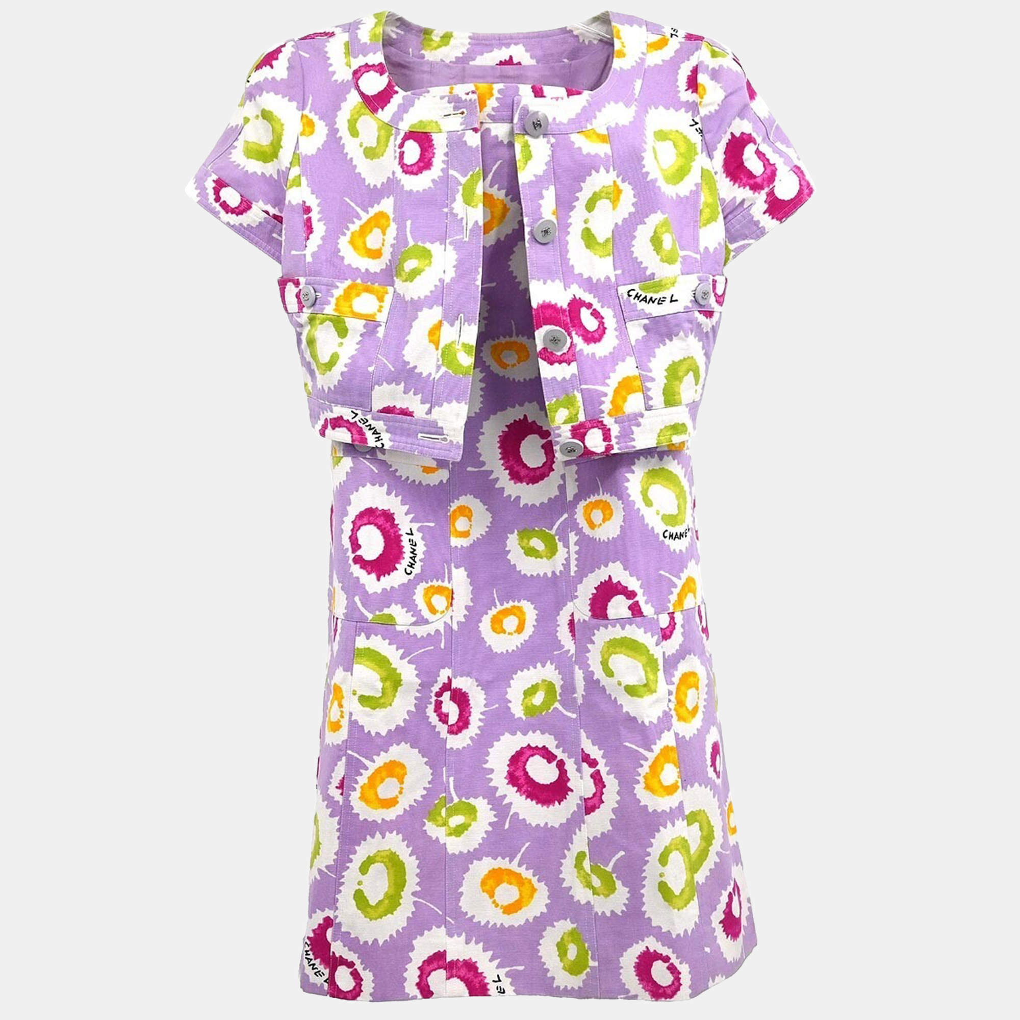 Pre Owned Chanel Setup Suit Jacket Sleeveless Camisole Dress Purple #38