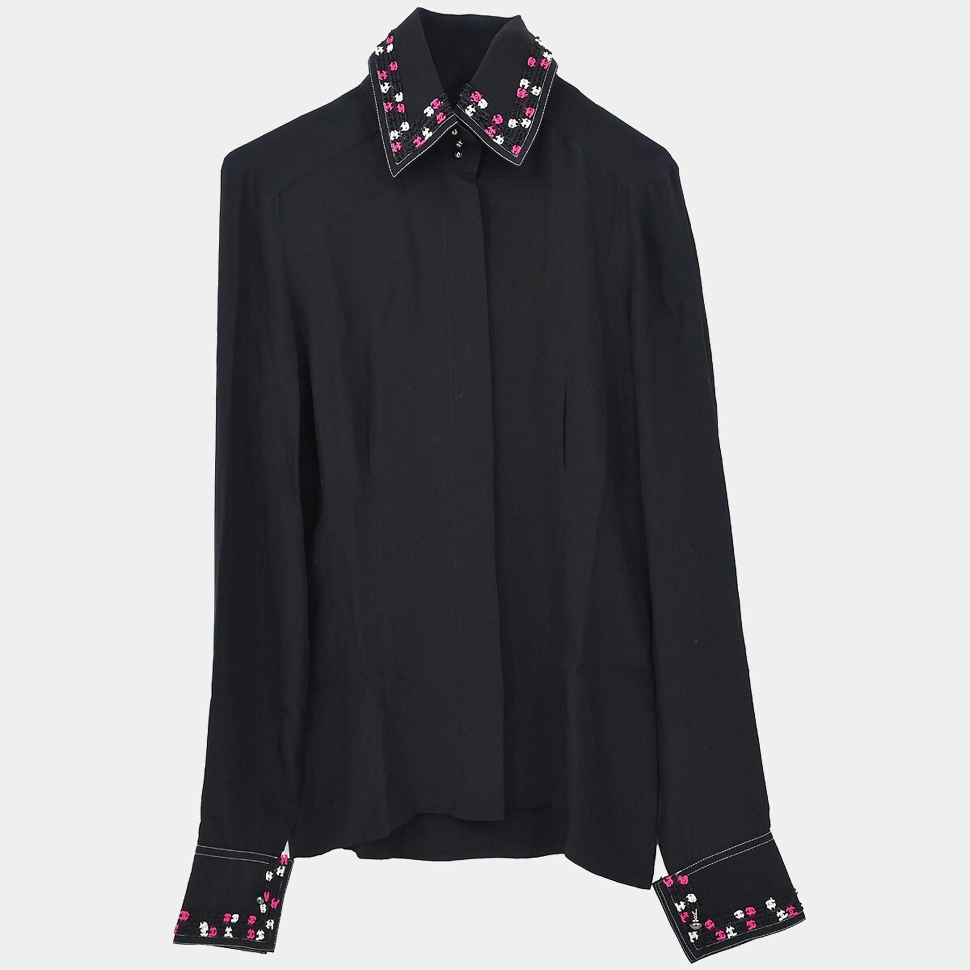 Pre Owned Chanel Black Silk  Shirt Woman Size 36