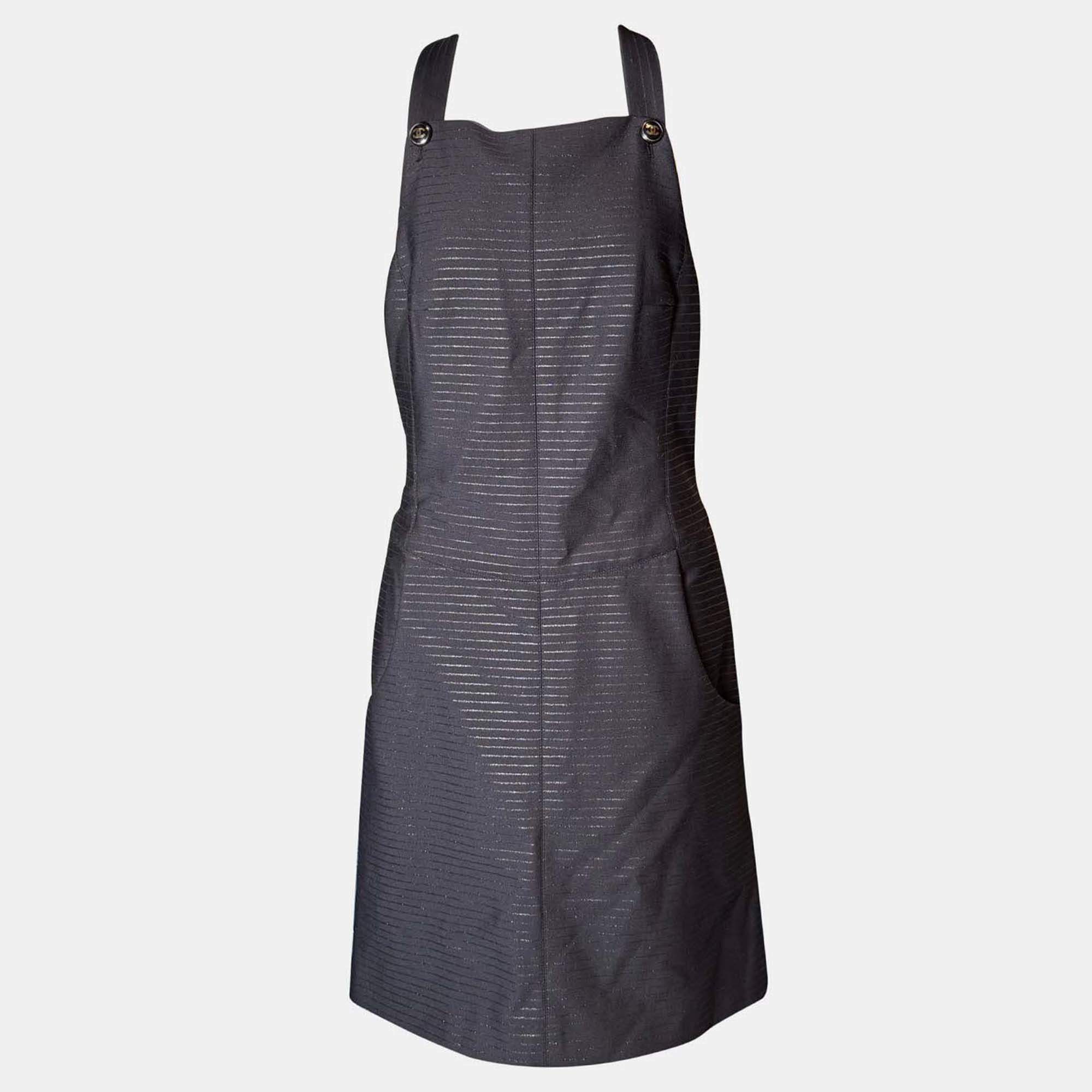 مملوكة مسبقًا Chanel 23P Metallic Stripe Dungaree Dress M