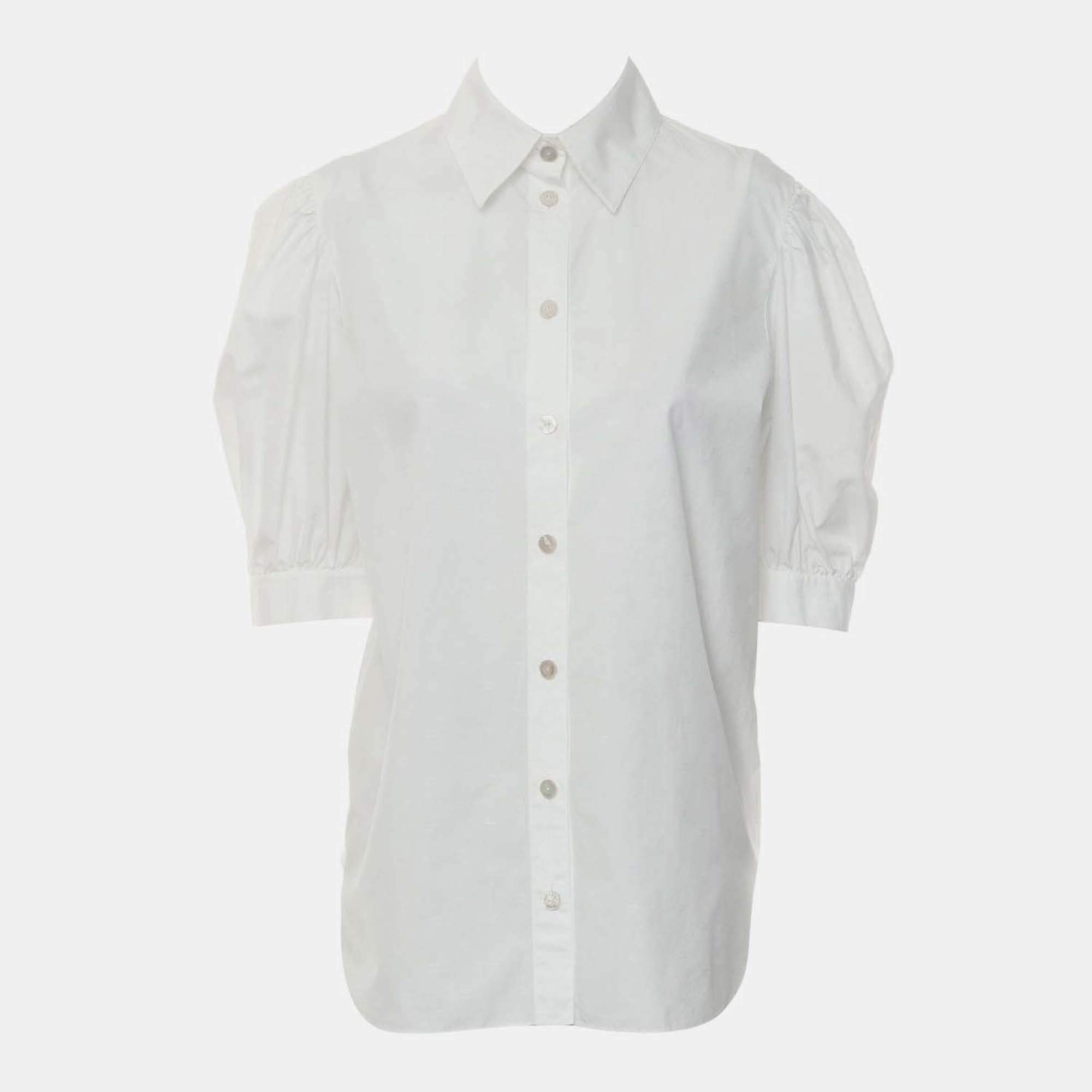 Pre Owned Chanel Logo Button Up White Cotton Shirt Size S