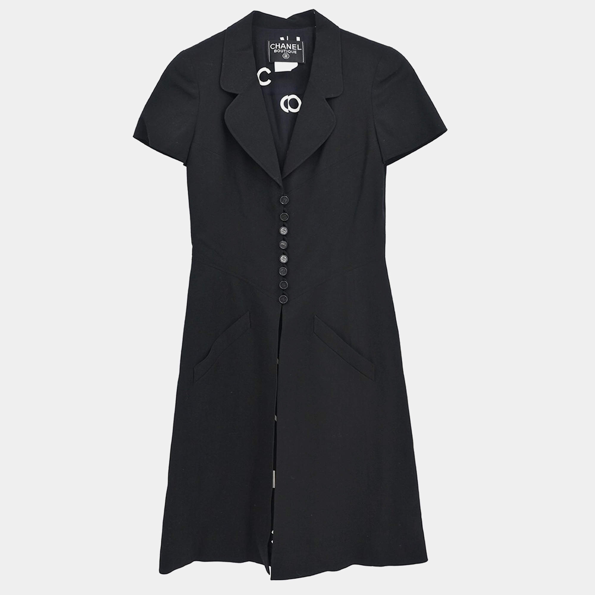 Pre Owned Chanel Black Wool Dress Women Size 34