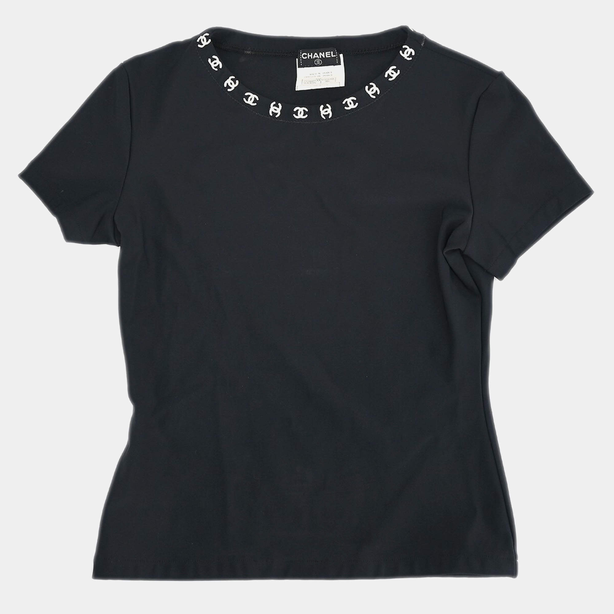 مملوكة مسبقًا Chanel Short Sleeve T-shirt Top Black Size S