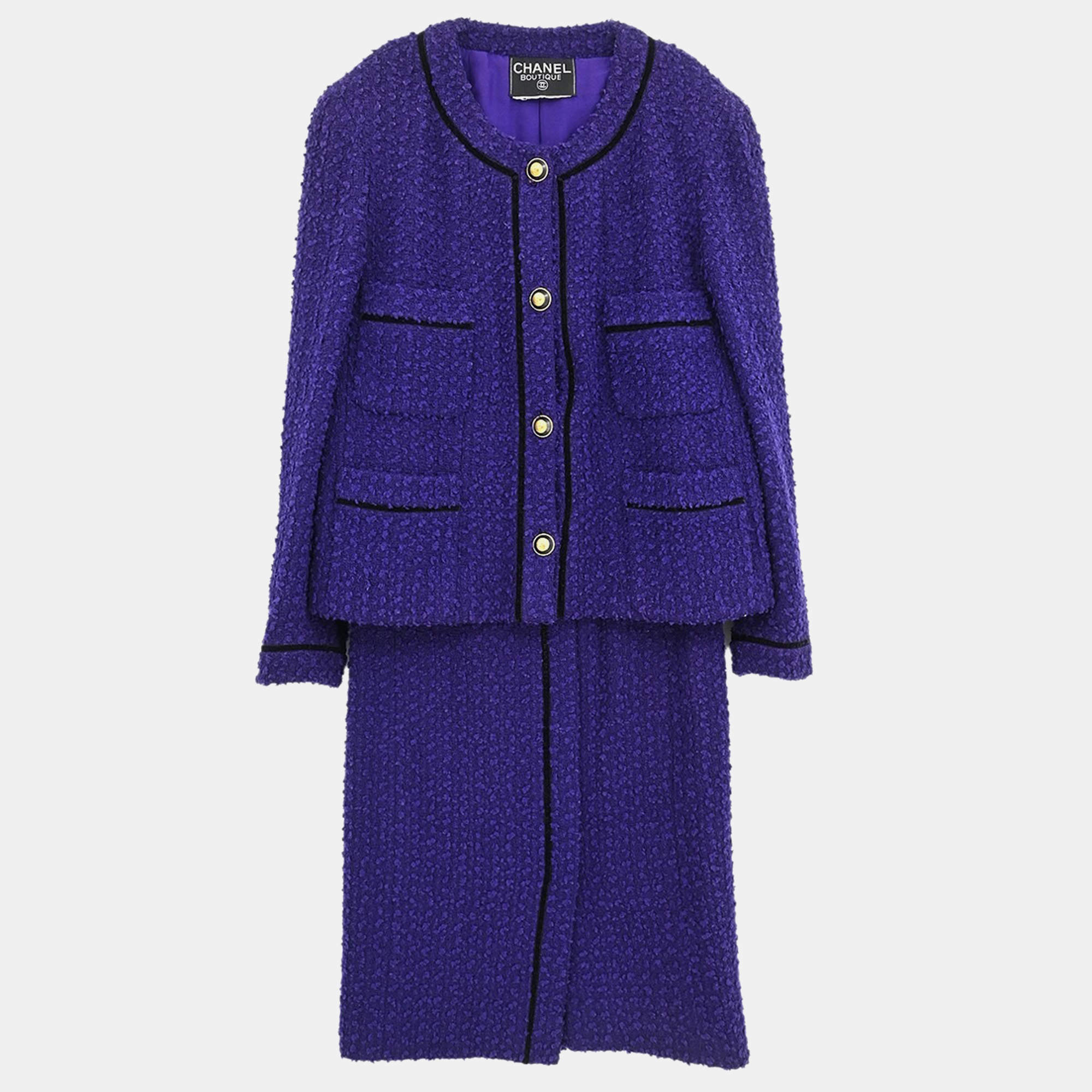 Pre Owned Chanel Setup Suit Jacket Skirt Purple Size M