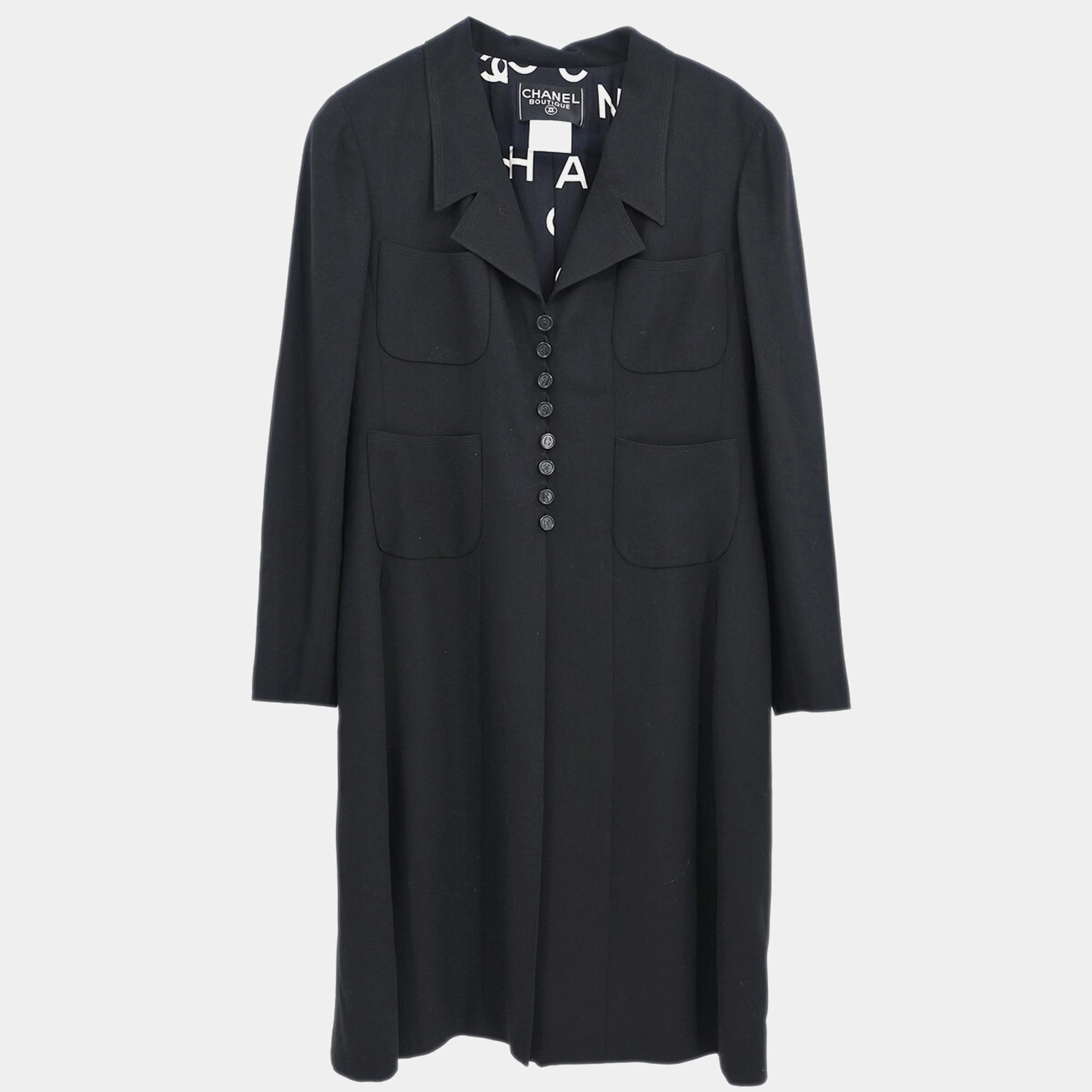 Pre Owned Chanel Black Wool Single Breasted Jacket L