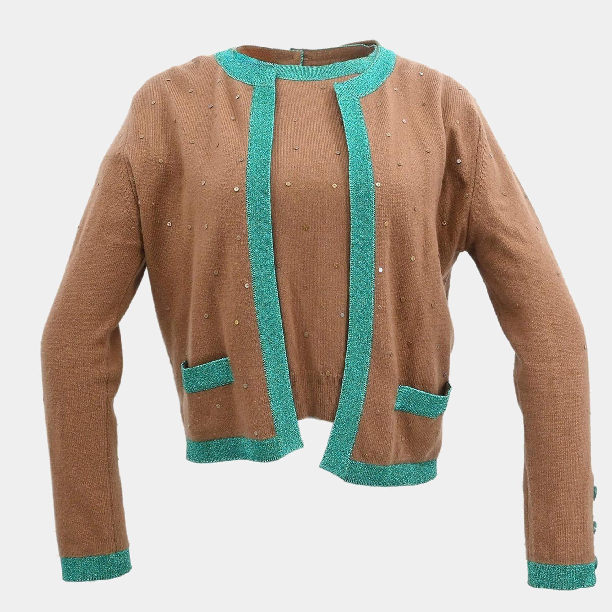 Pre Owned كاردينان شانيل بني مجموعة كارديغان توب #44