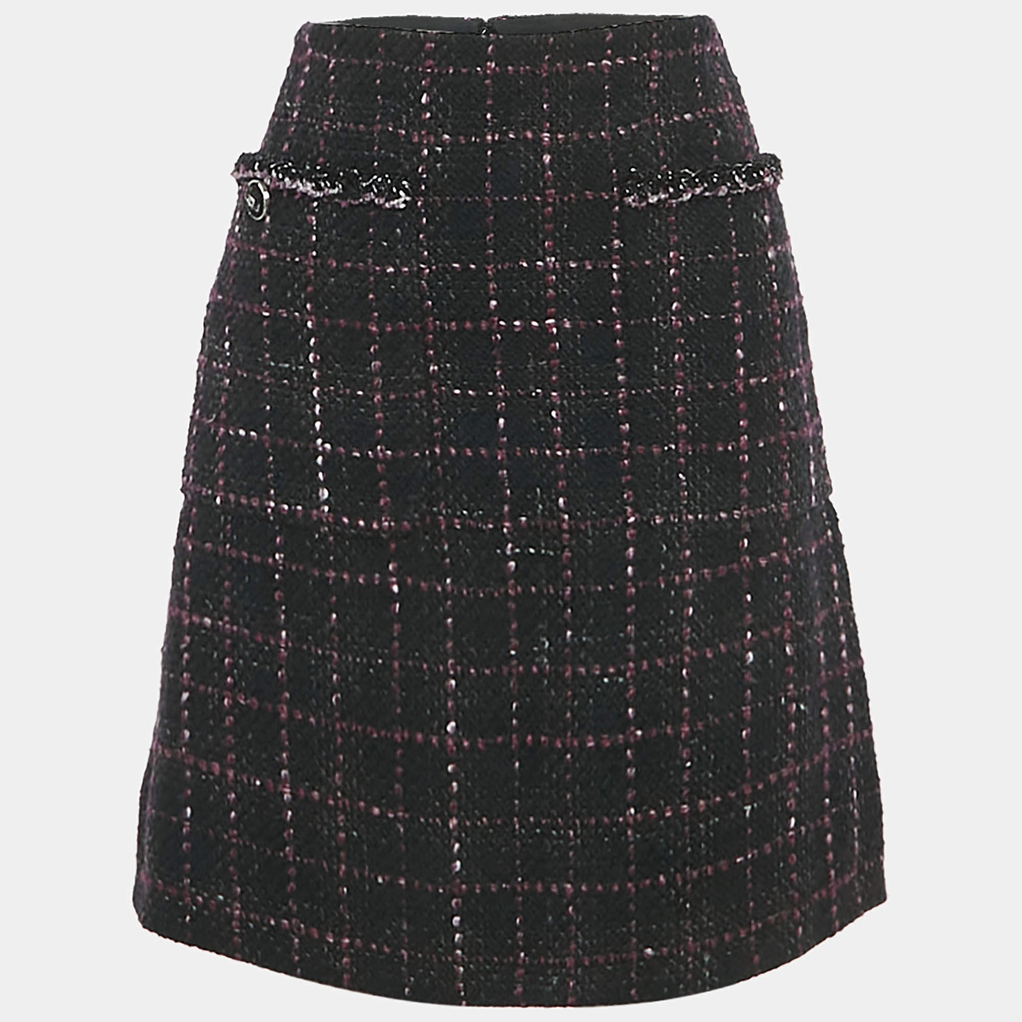 Pre Owned Chanel Black Tweed Mini Skirt S