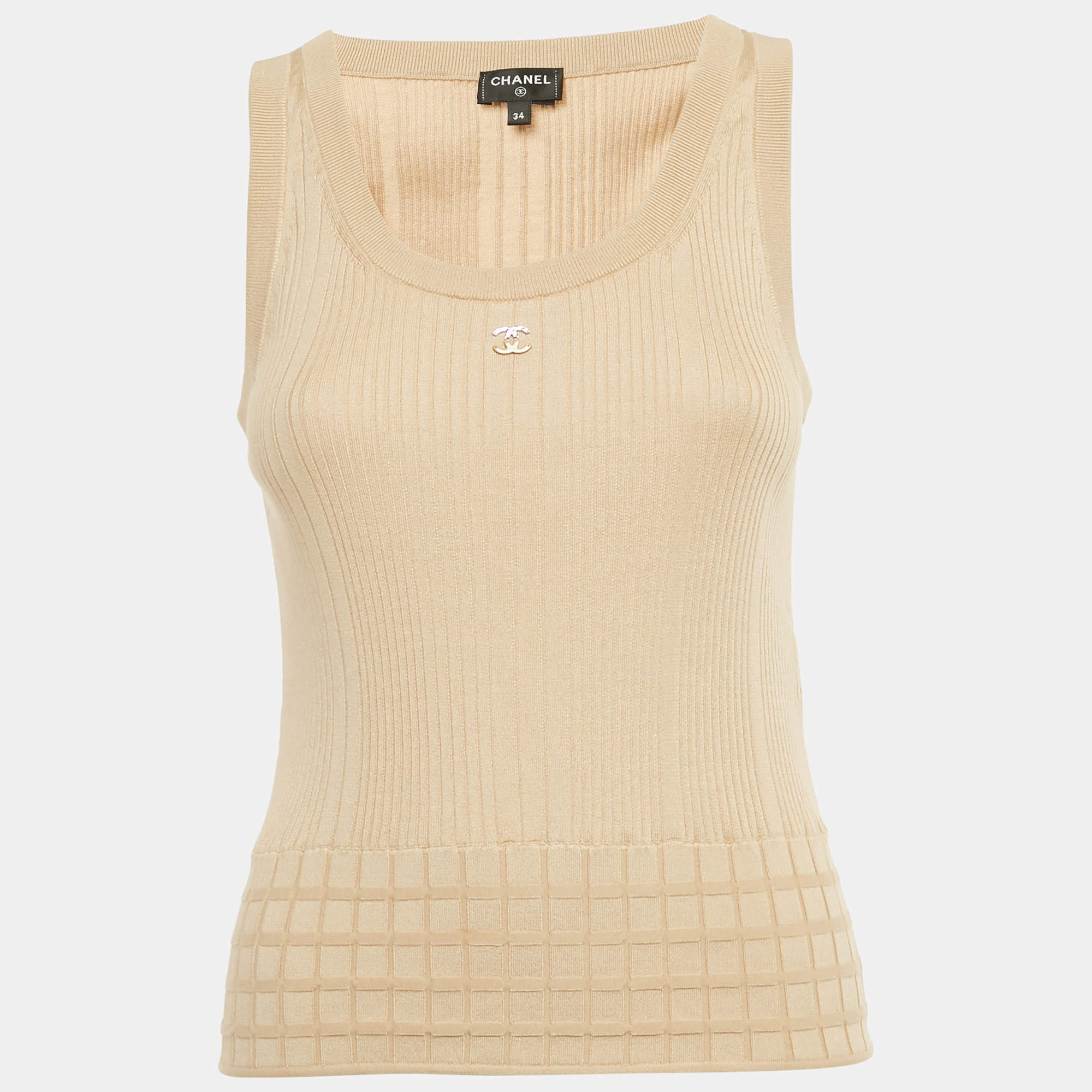 مملوكة مسبقًا Chanel Beige Cotton Knit Sleeveless Top S