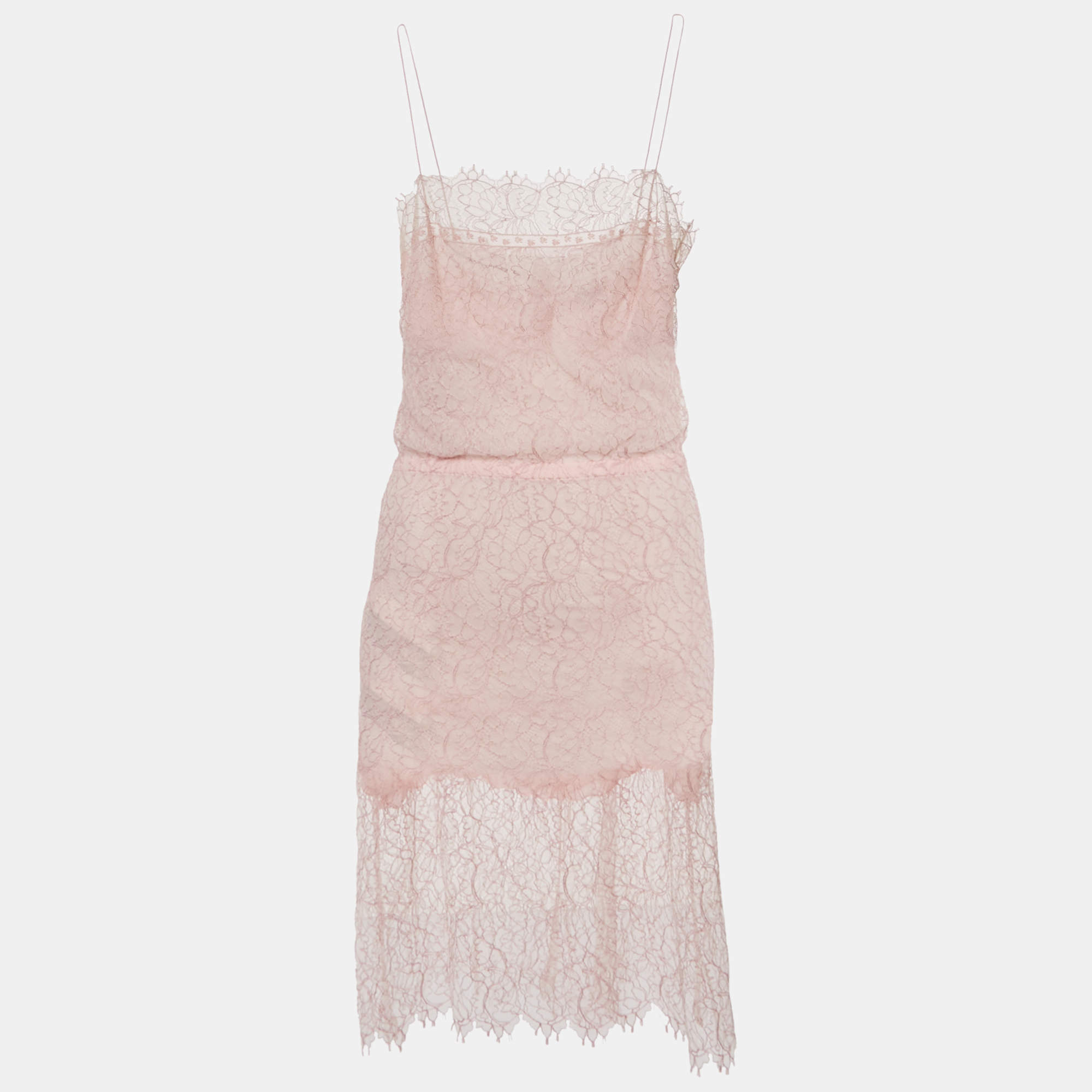 Pre Owned Chanel Light Pink Lace Strappy Short Dress M