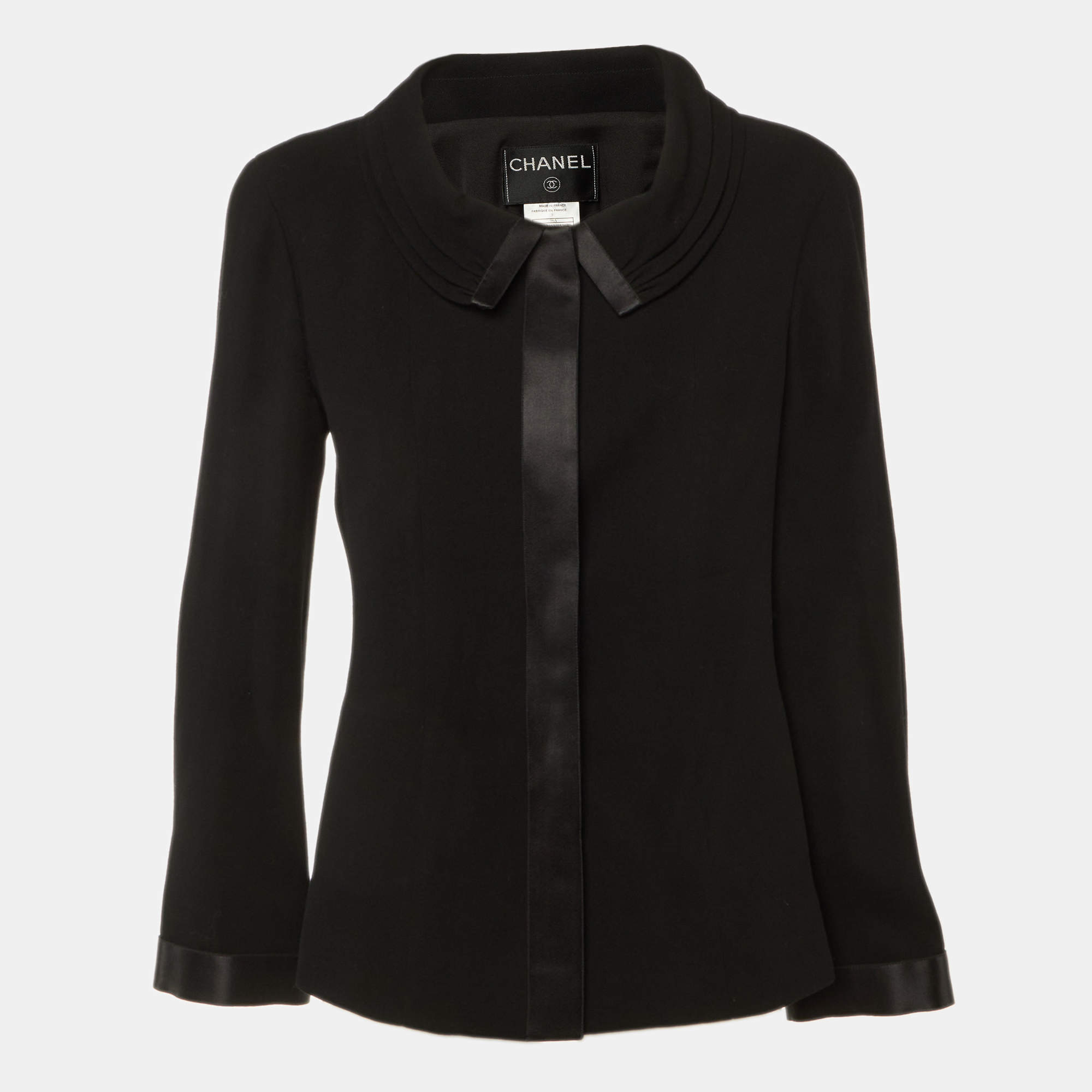 Pre Owned Chanel Black Wool Button Front Jacket L