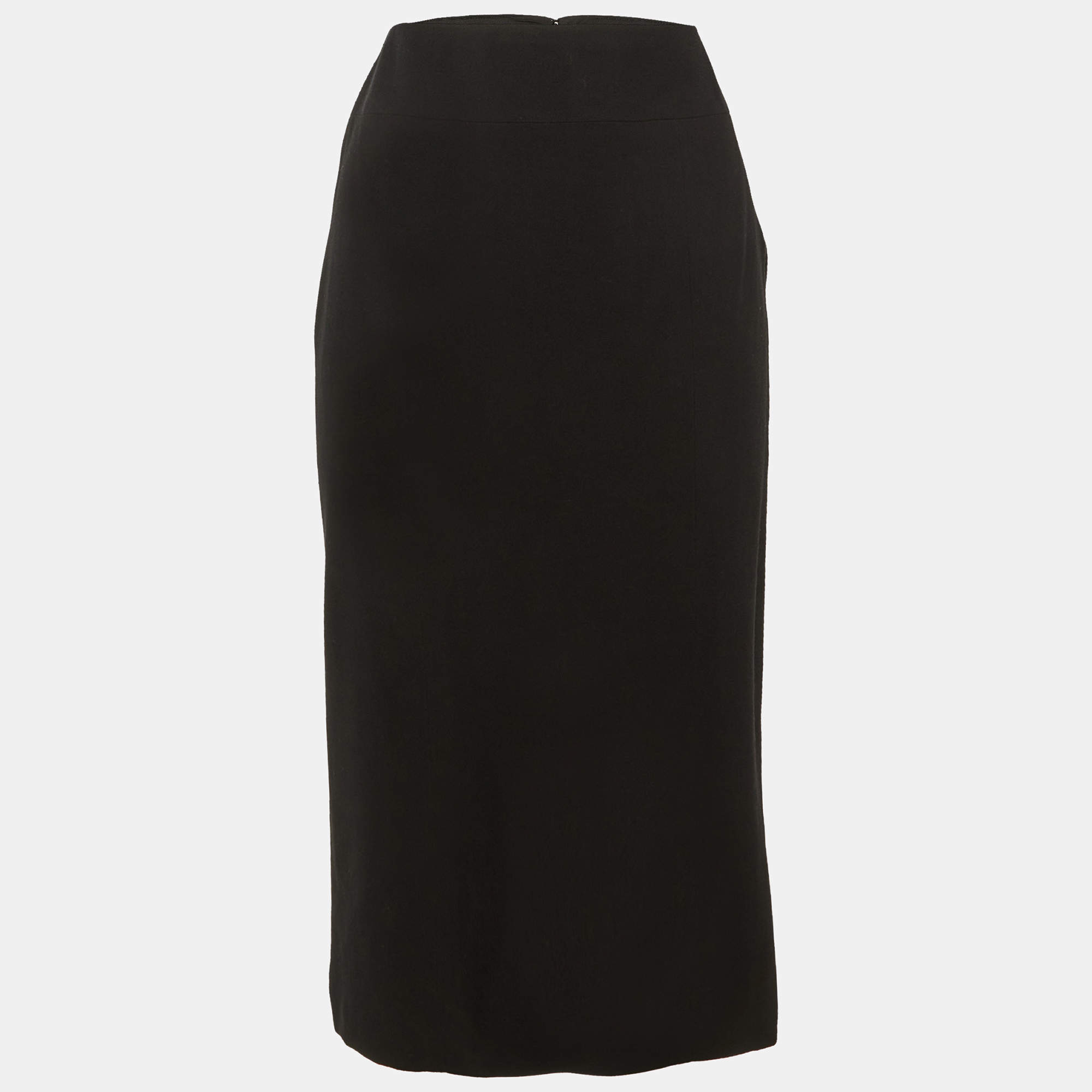 Pre Owned Chanel Black Wool Pencil Skirt L