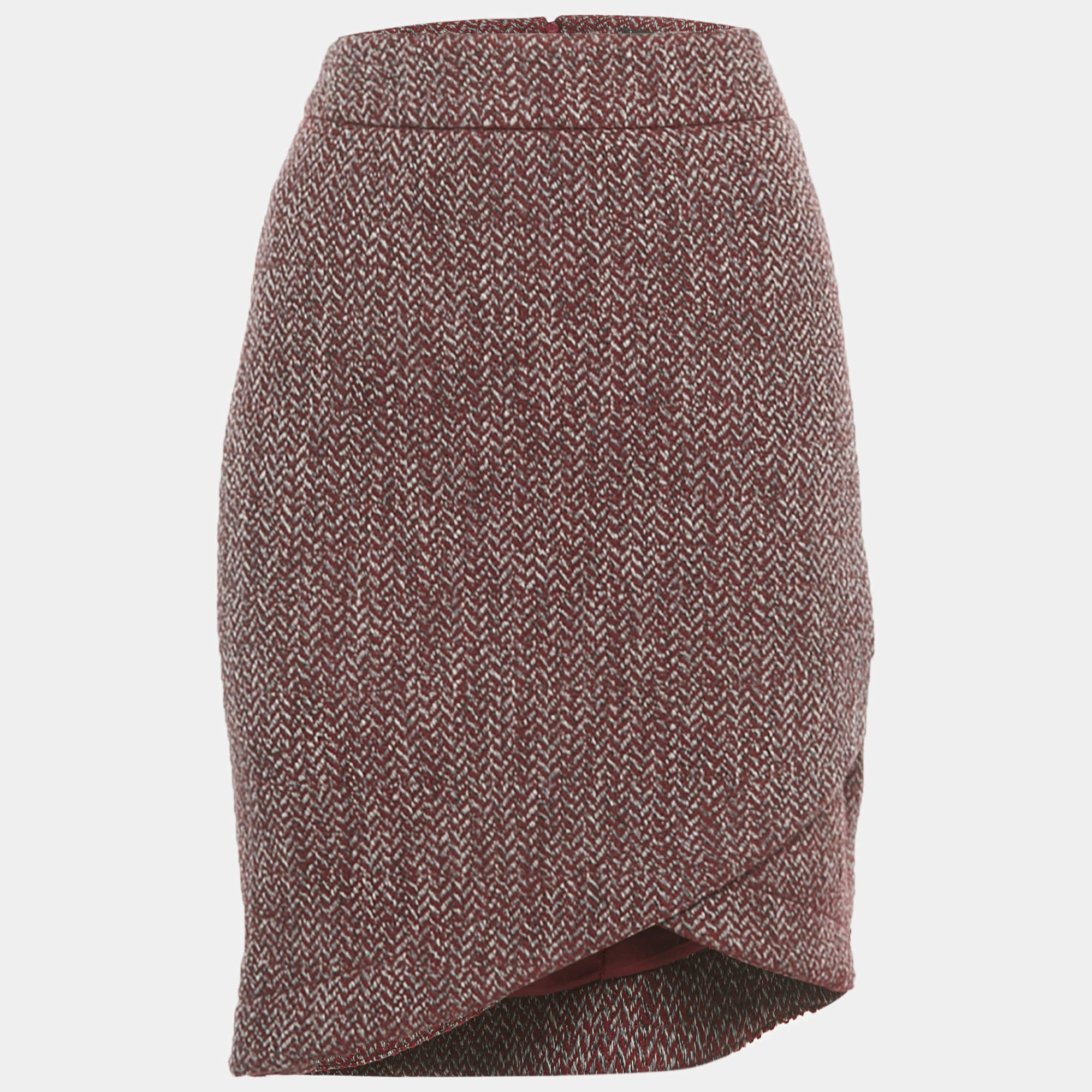 Pre Owned Chanel Burgundy Jacquard Wool Pencil Skirt L
