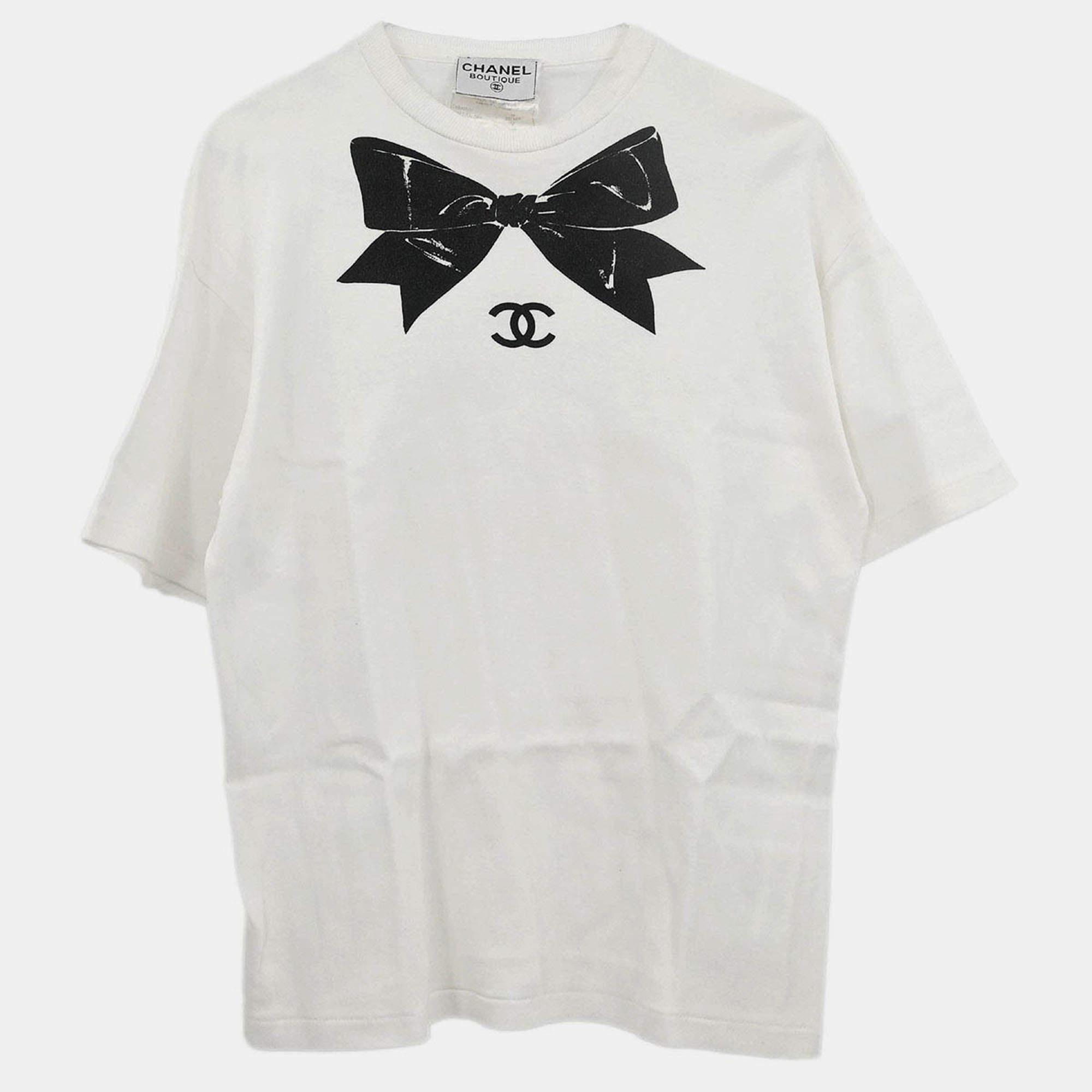 CHANEL 白　トップス Chanel White CC Embroidered Mesh Sheer T-Shirt L Chanel | TLC