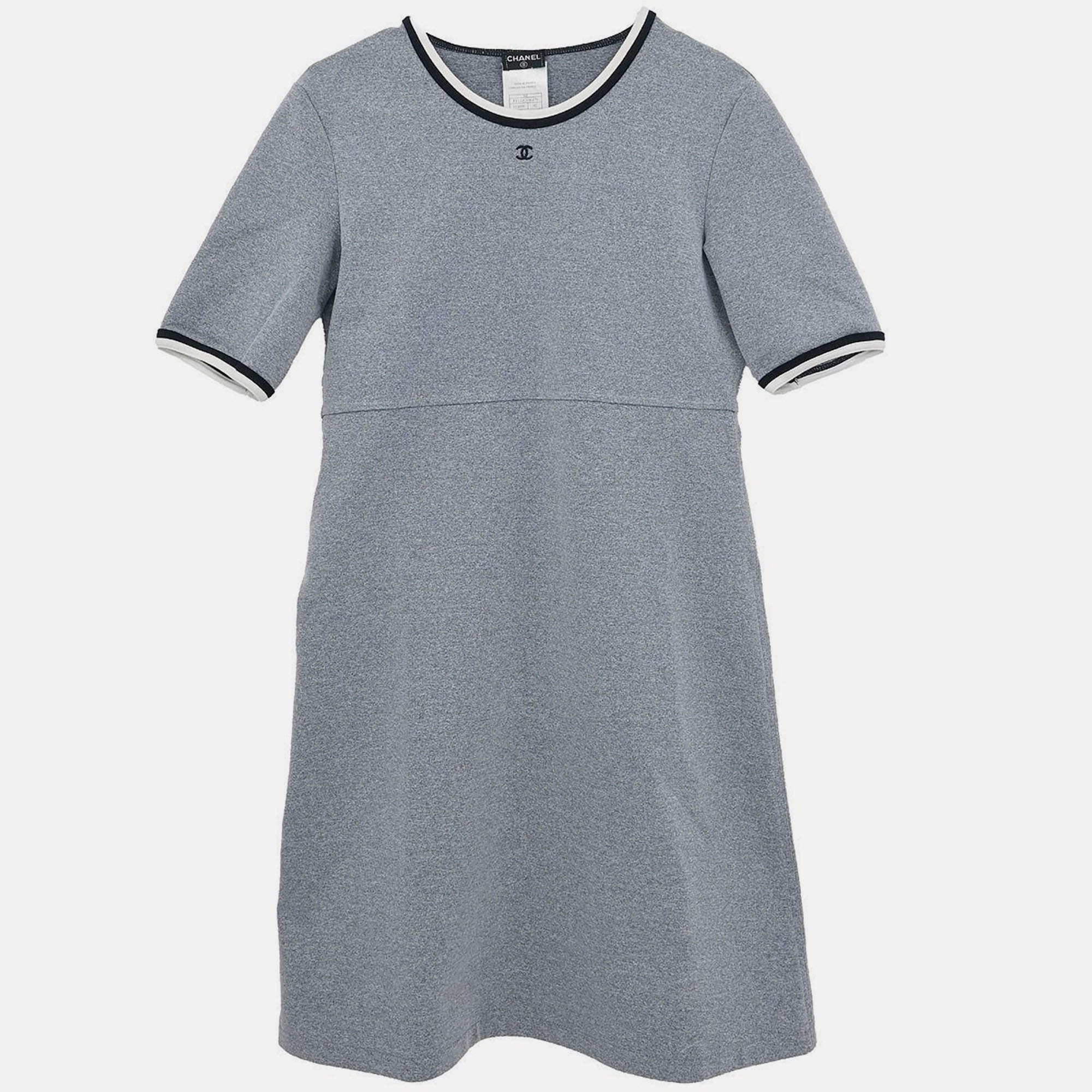 Pre Owned Chanel Short Sleeve Dress Gray 98P #42